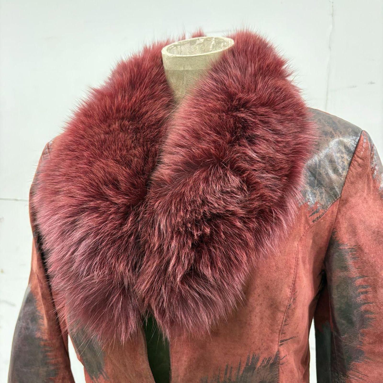 Other Y2K Vintage Red Patchwork Suede Moto Jacket Fox Fur Collar Size S / US 4 / IT 40 - 5 Thumbnail