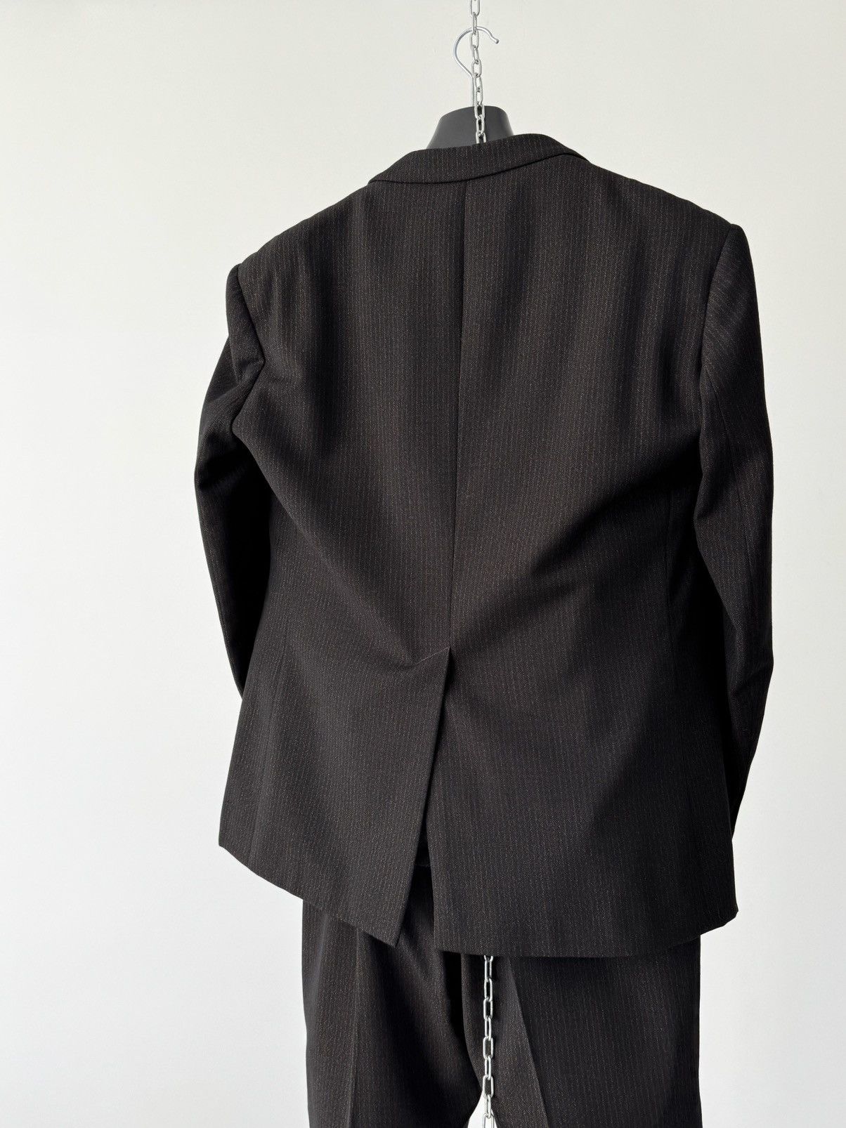 Vintage 1940s Austrian Two Piece Gabardine Brown Striped Suit Size 44R - 8 Thumbnail