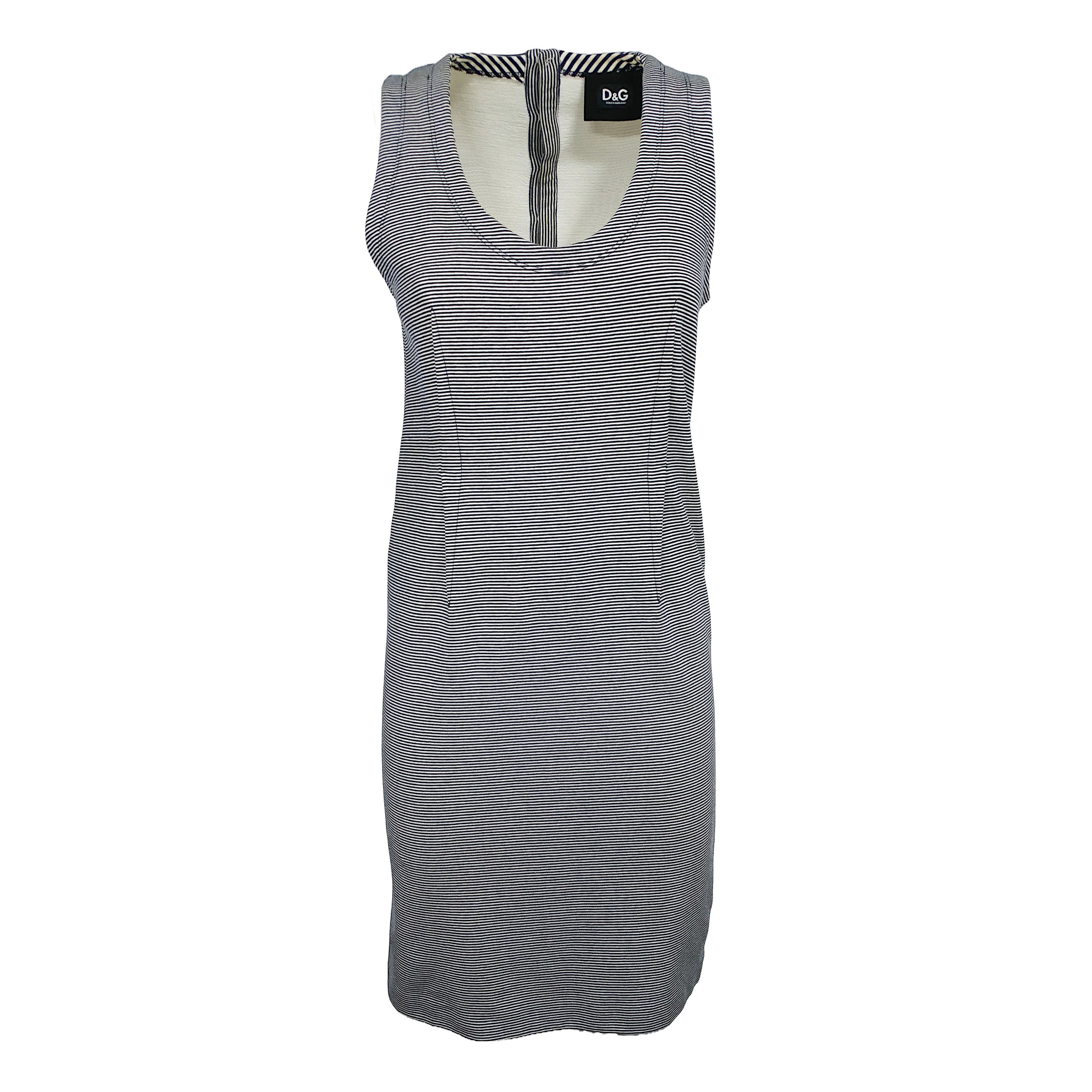 Dolce & Gabbana Vintage Cotton Sleeveless Striped Mini Dress Y2K Size M / US 6-8 / IT 42-44 - 2 Thumbnail