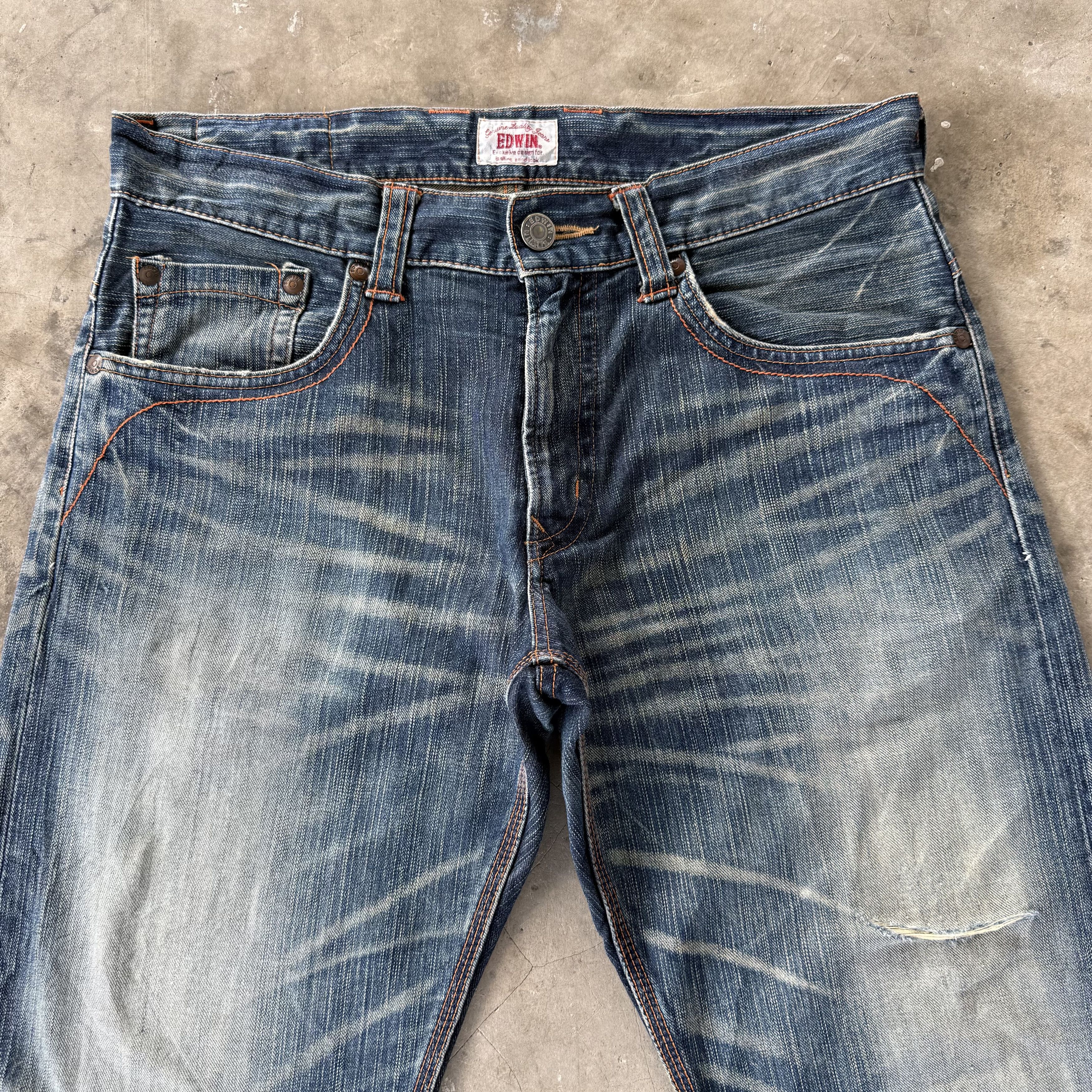Edwin W38x30 Vintage Edwin Faded Ripped Denim Jean Pants Size US 38 / EU 54 - 3 Thumbnail
