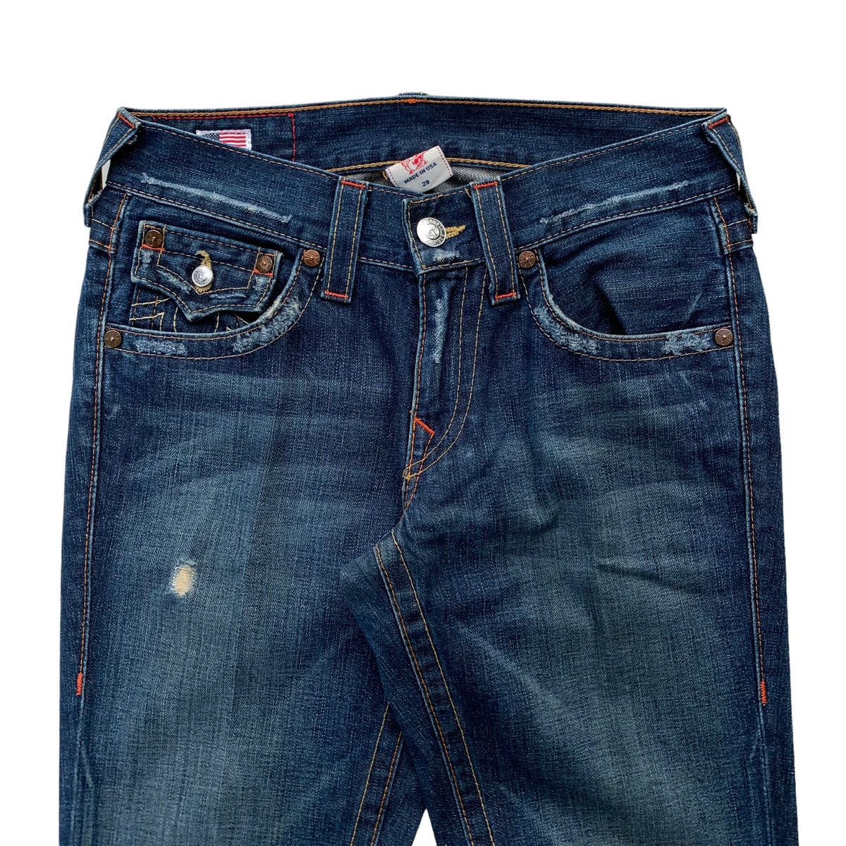 True Religion True Religion Billy Disstressed Blue Wash Flared Jeans Size US 29 - 6 Thumbnail
