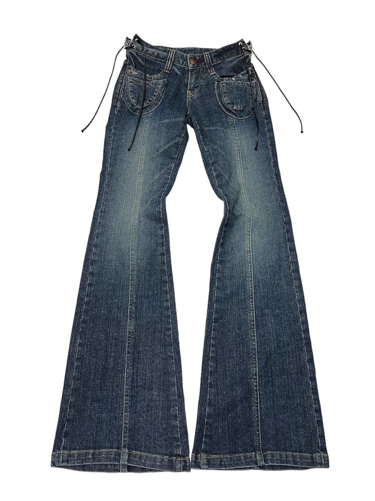 image of If Six Was Nine x Le Grande Bleu L G B Blueways 6 Pocket Laces Up Flared Denim Pants in Denim Blue 