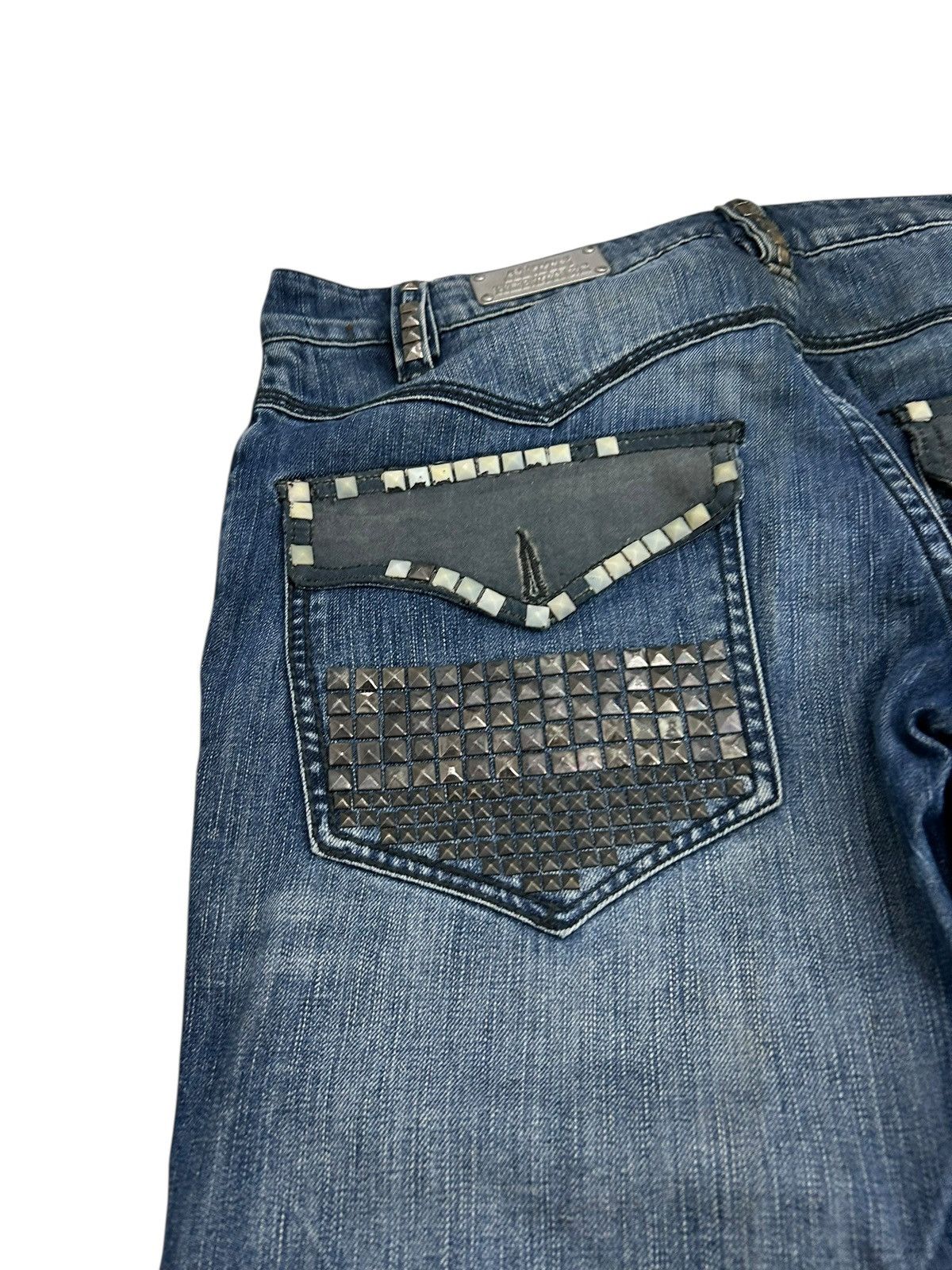 20471120 × GOSTAR DE FUGA × Japanese Brand Antik Heritage Denim Baggy Style Studded Mud Washed Distress Size US 34 / EU 50 - 13 Thumbnail