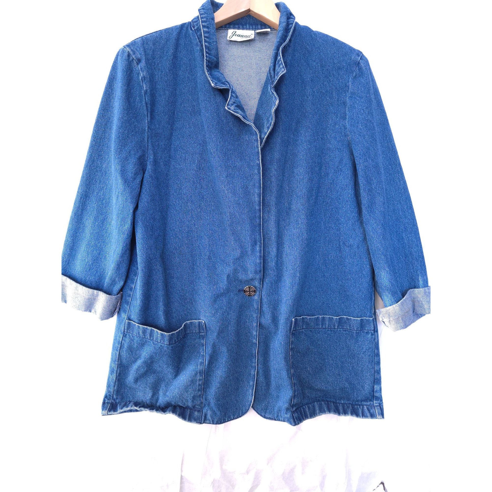 Vintage Joanna Women's Denim Blazer Jacket Button Closure Ruffled Co Size M / US 6-8 / IT 42-44 - 1 Thumbnail