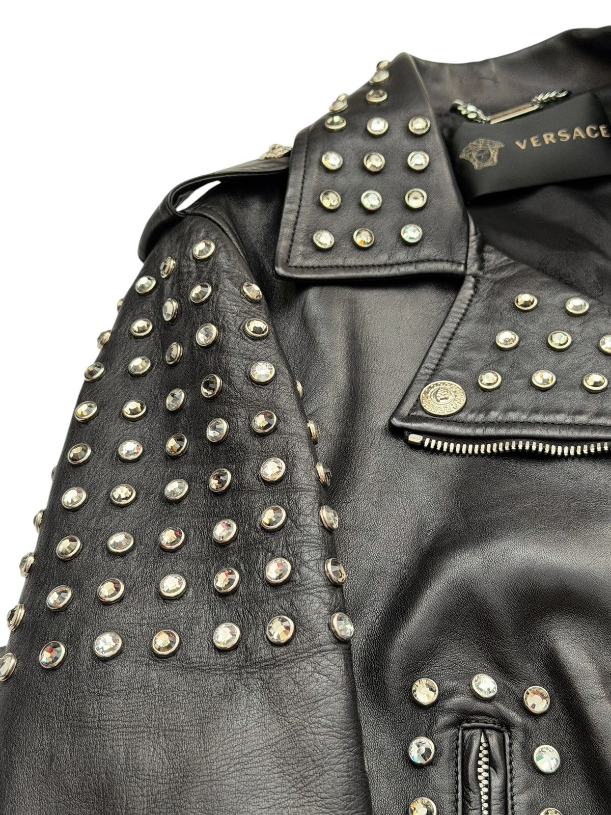 Versace $6,825 Crystal Studded Leather Motorcycle Biker Jacket Size M / US 6-8 / IT 42-44 - 8 Thumbnail
