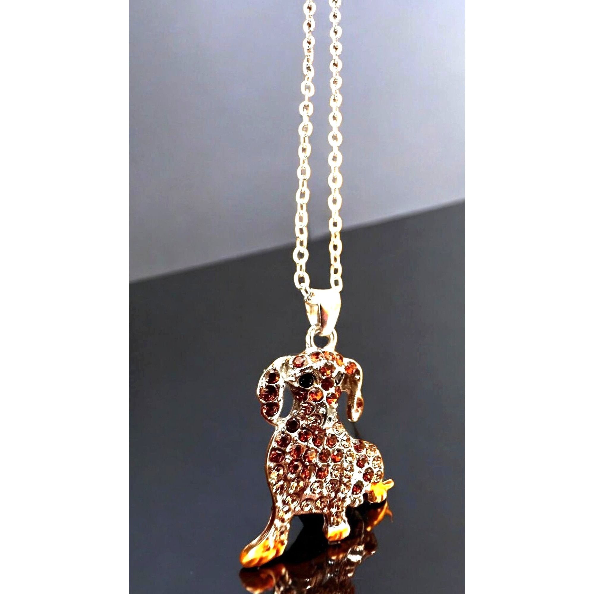 Handmade Dachshund Necklace New Rhinestones 16 inch Chain 2 piece Set Size ONE SIZE - 9 Thumbnail