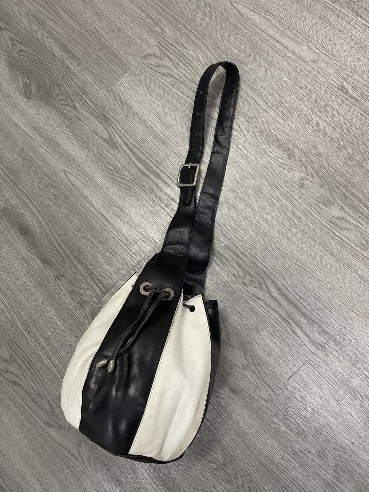 Celine Black/white Leather Mini Bucket Bag, Women's