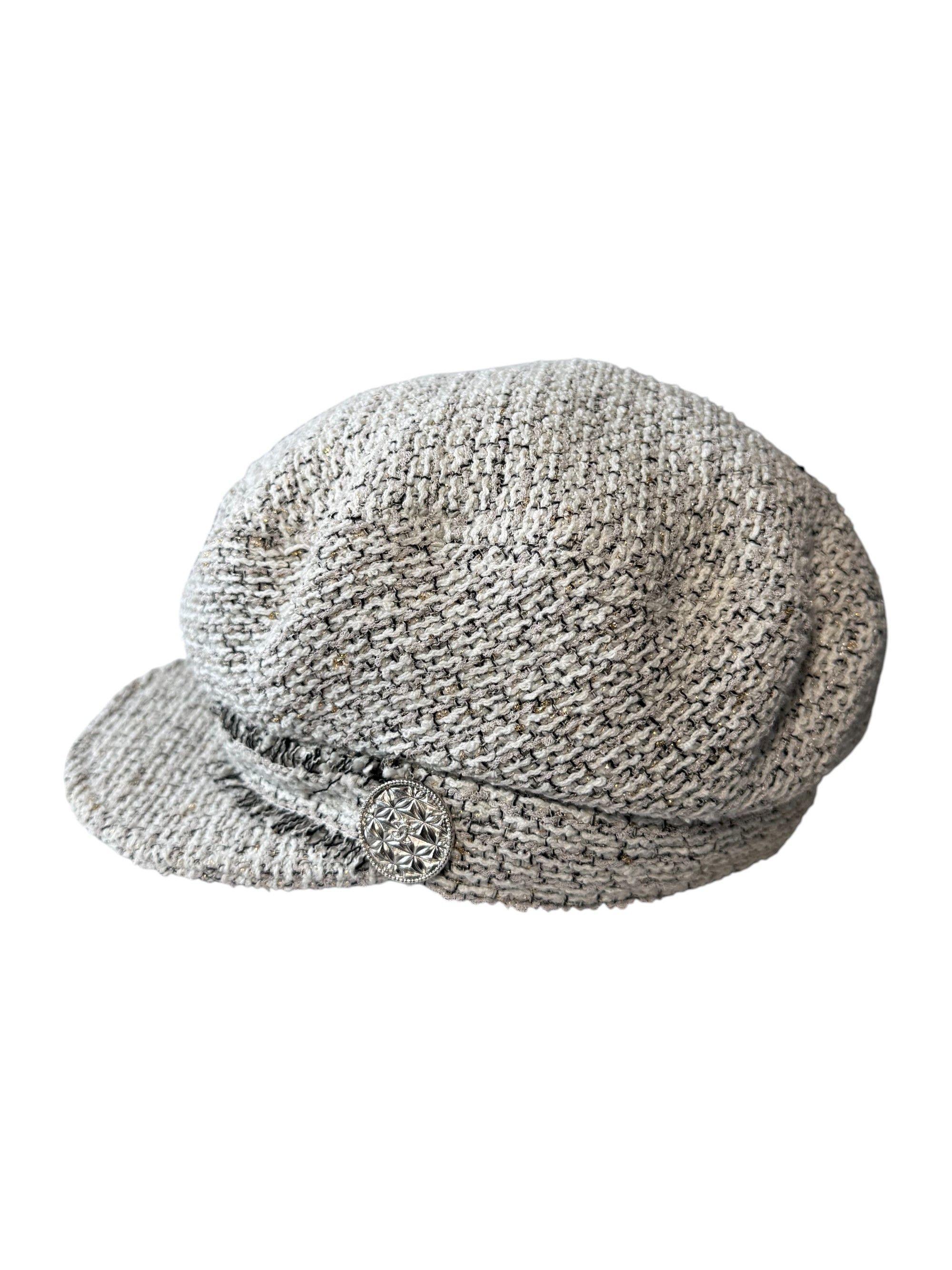 Chanel Chanel White Black Gold Tweed Newsboy Cap Size ONE SIZE - 1 Thumbnail