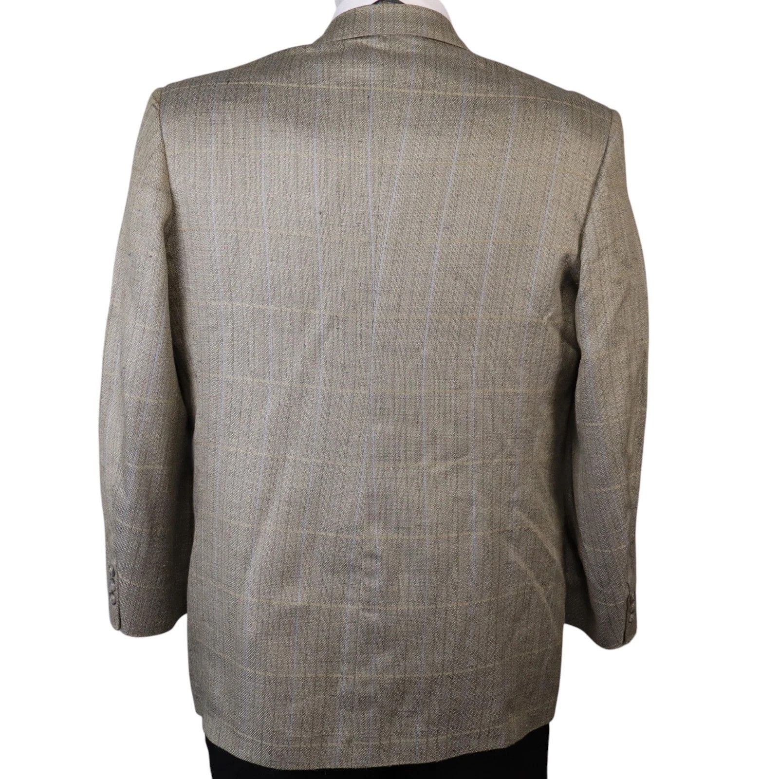 Other Nino Cerruti Double Breasted Blazer Tan Windowpane Wool 42R Size 42R - 10 Thumbnail