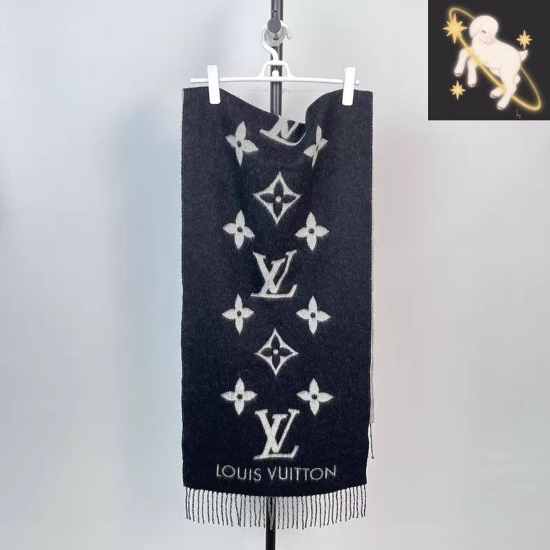 Louis Vuitton Louis Vuitton Black and grey printed cashmere double tasse Size ONE SIZE - 1 Thumbnail