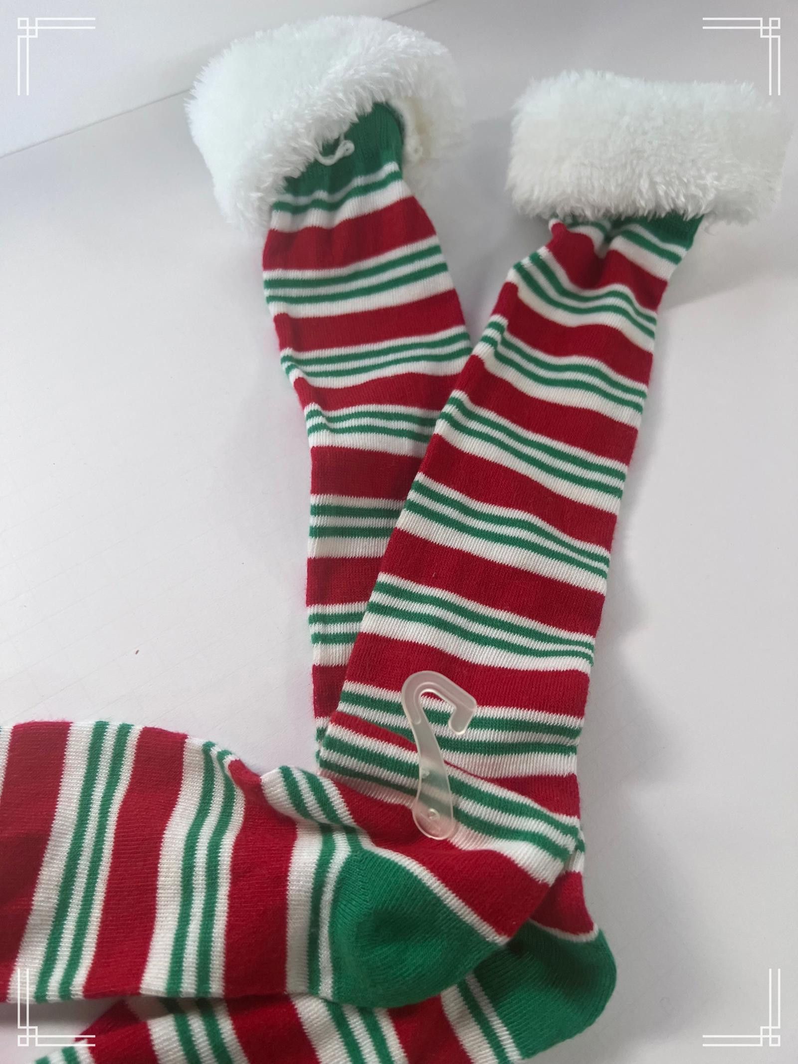 Designer Christmas Striped Fuzzy Socks with Red, Green, and White Size ONE SIZE - 2 Thumbnail
