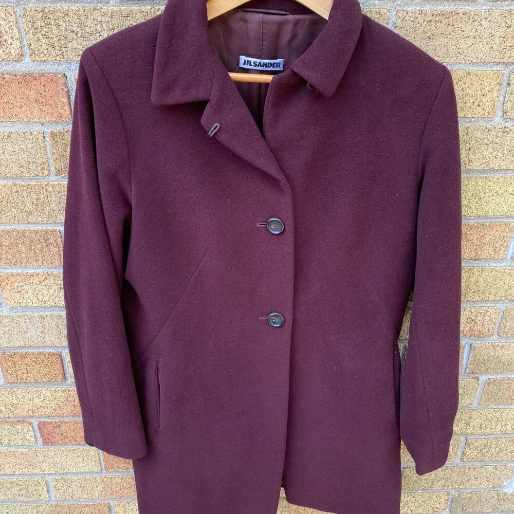 Jil Sander × Vintage Vintage 90s Jil Sander Bordeaux Coat Cashemere Wool Blend J Size S / US 4 / IT 40 - 4 Thumbnail