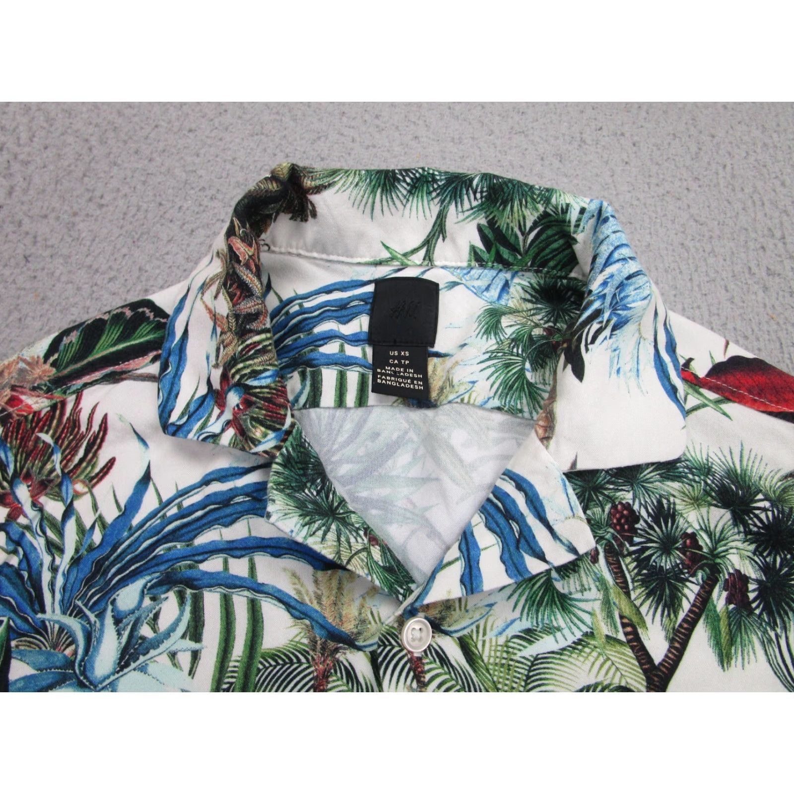 H&M H&M Shirt Mens XS White Palm Print Tropical Jungle Short Sleeve Button Front Size US XS / EU 42 / 0 - 3 Thumbnail