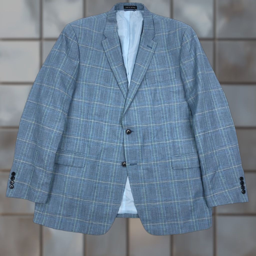 Tommy Hilfiger Tommy Hilfiger Sport Coat Blue Glen Check Linen Blend 46L 2-Button Notch Lapel Double-Vented Blazer Suit Jacket Mens Size 46R - 1 Thumbnail