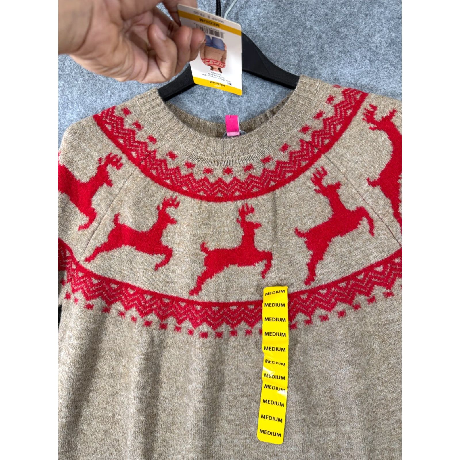 Vince Camuto Vince Camuto Holiday Sweater Womens M Brown Red Reindeer Fair Isle Stretch NWT Size M / US 6-8 / IT 42-44 - 5 Thumbnail
