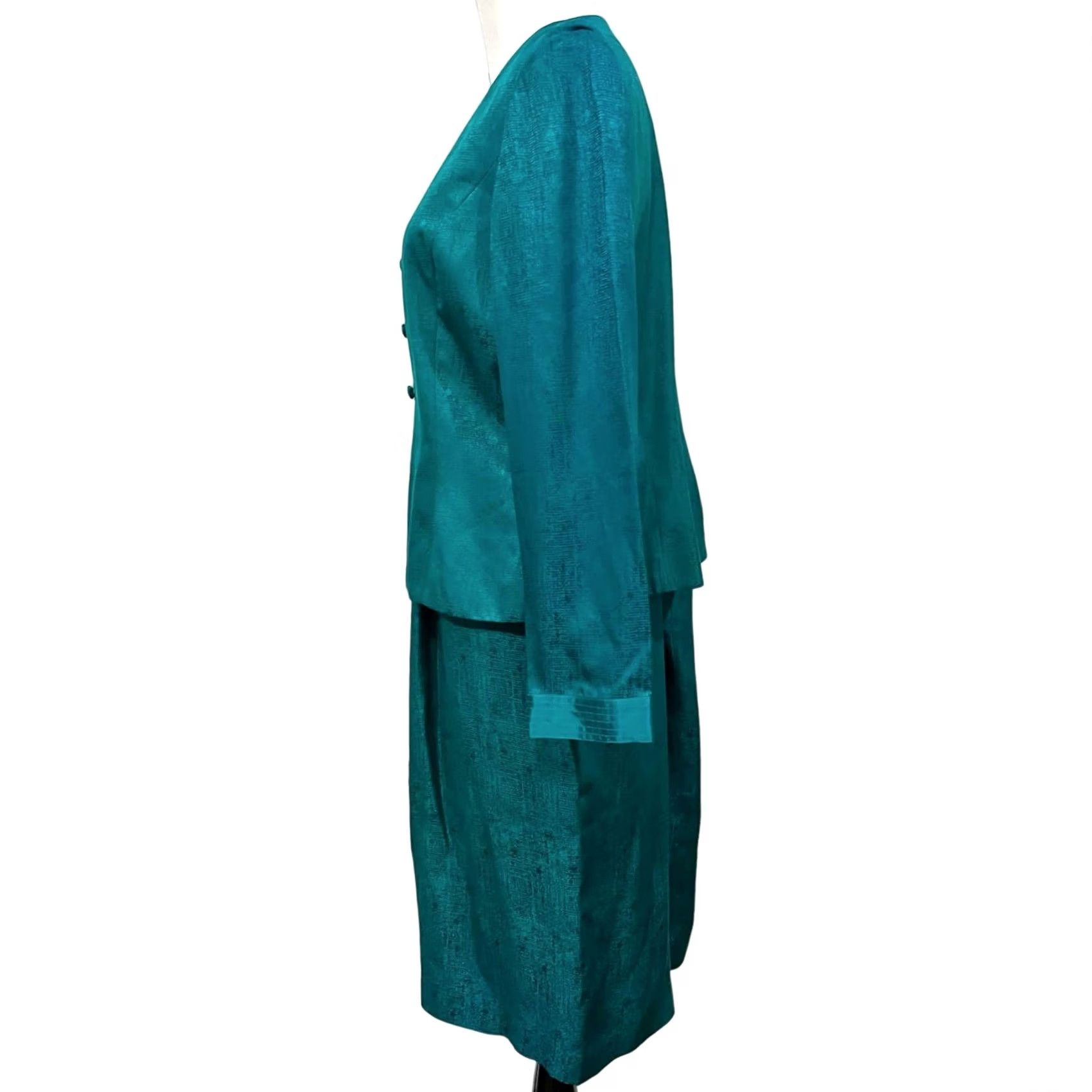 Adrianna Papell VINTAGE Adrianna Papell Silk Skirt Suit Set Jacket & Skirt 14 Teal Green/Blue Women Adults Mens Girls Size 36" / US 14 / IT 50 - 2 Thumbnail