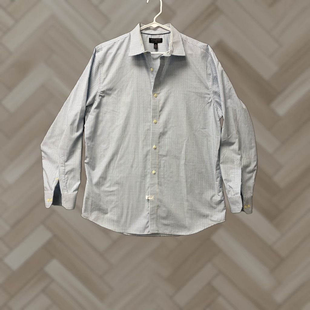 Banana Republic VINTAGE Banana Republic Men's Dress Shirt XL Blue Aqua Check Slim Fit Long Sleeve Button Down Cotton Casual Business Formal Women Size US XL / EU 56 / 4 - 1 Thumbnail