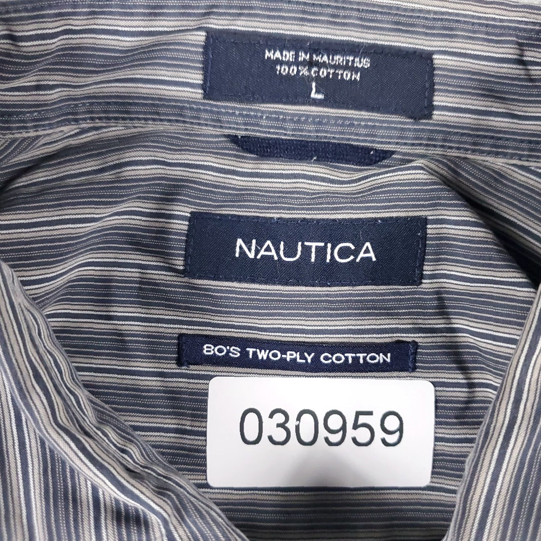 Nautica Nautica Shirt Mens Large Gray Striped Button-Up Long Sleeve Casual Business Formal Wait? Size US L / EU 52-54 / 3 - 7 Thumbnail