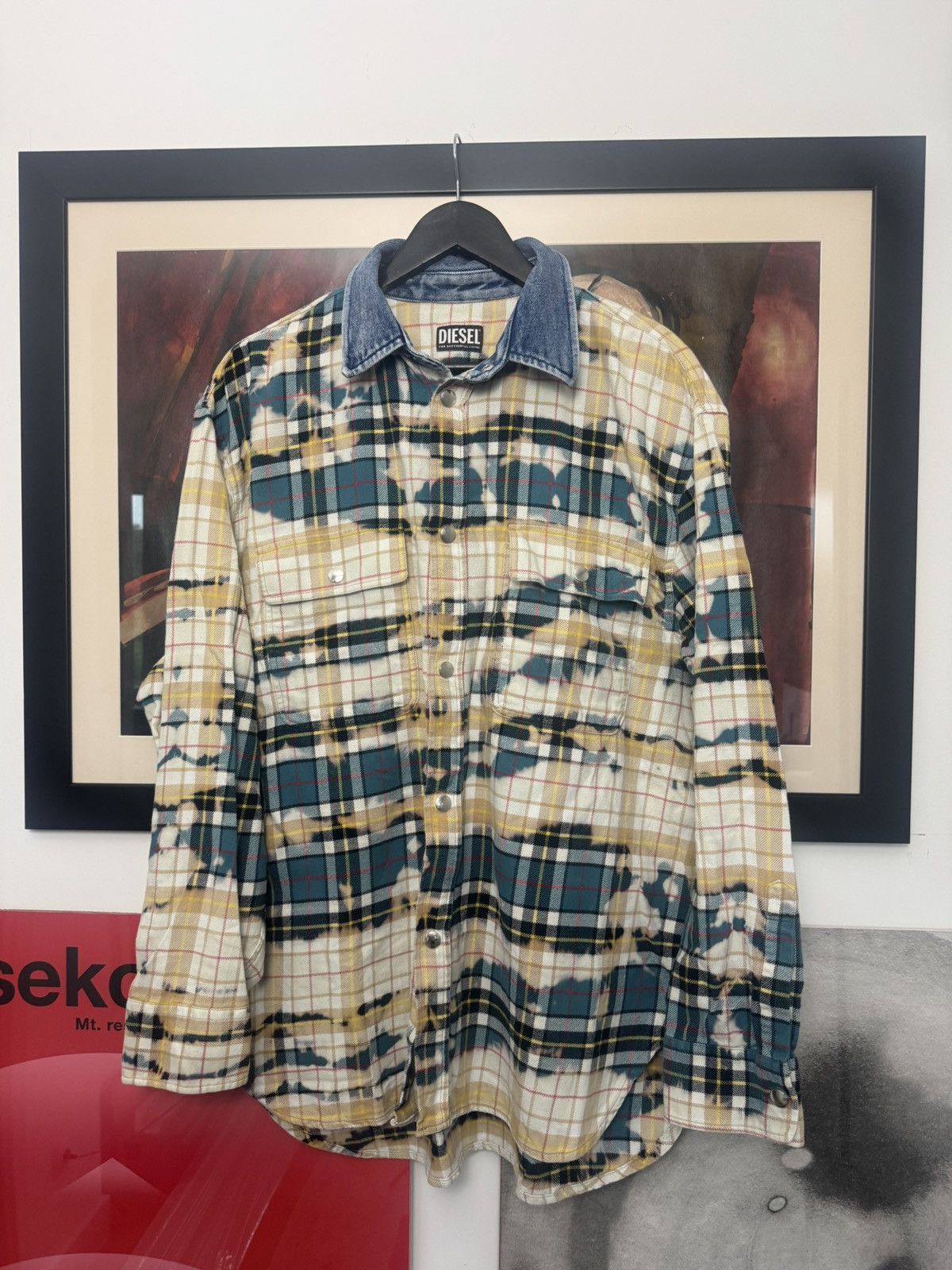 Diesel Bleached Flannel Plaid Button Up Shirt Avant Garde