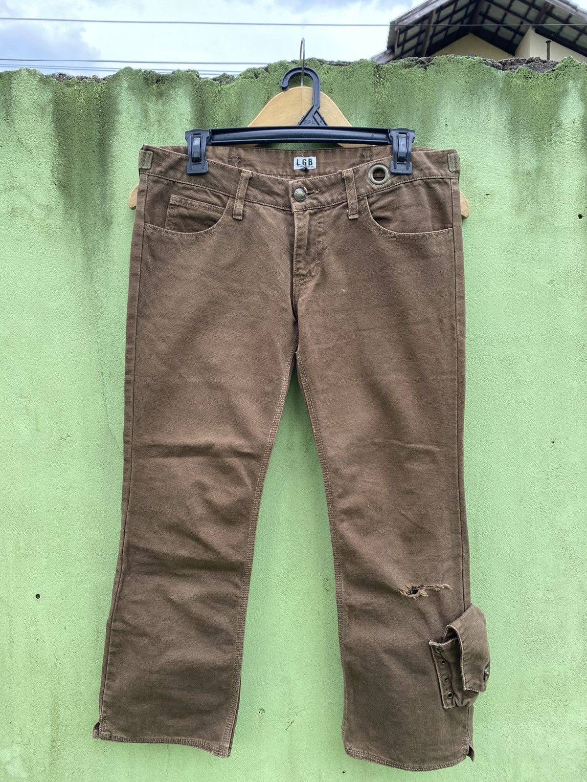 Le Grande Bleu (L.G.B.) L.G.B. Brown Canvas Pants Utility Cargo Pocket & Distress Size US 31 - 1 Thumbnail