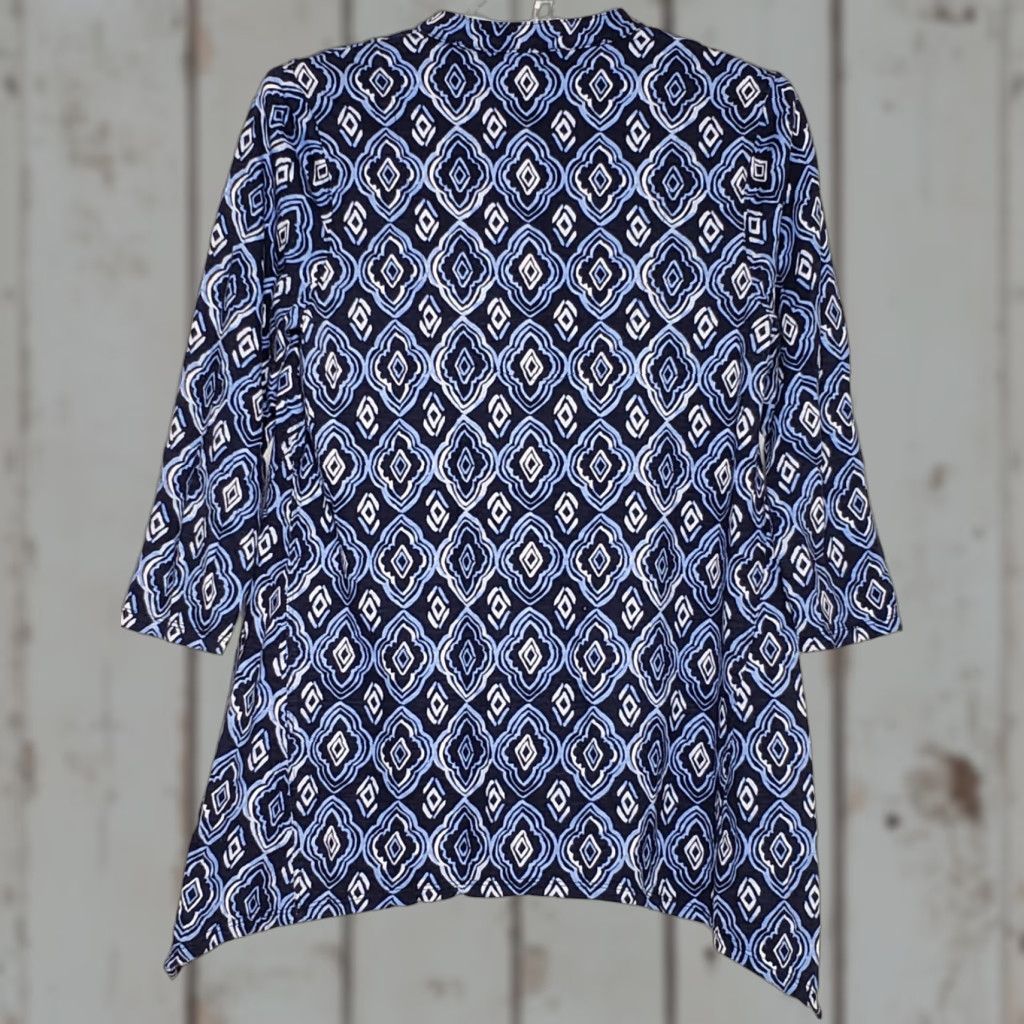 Vintage Chico’s Womens Top Blue V-Neck 3/4 Sleeve Asymmetrical Hem Size 0 Regular US Small Size S / US 4 / IT 40 - 1 Thumbnail