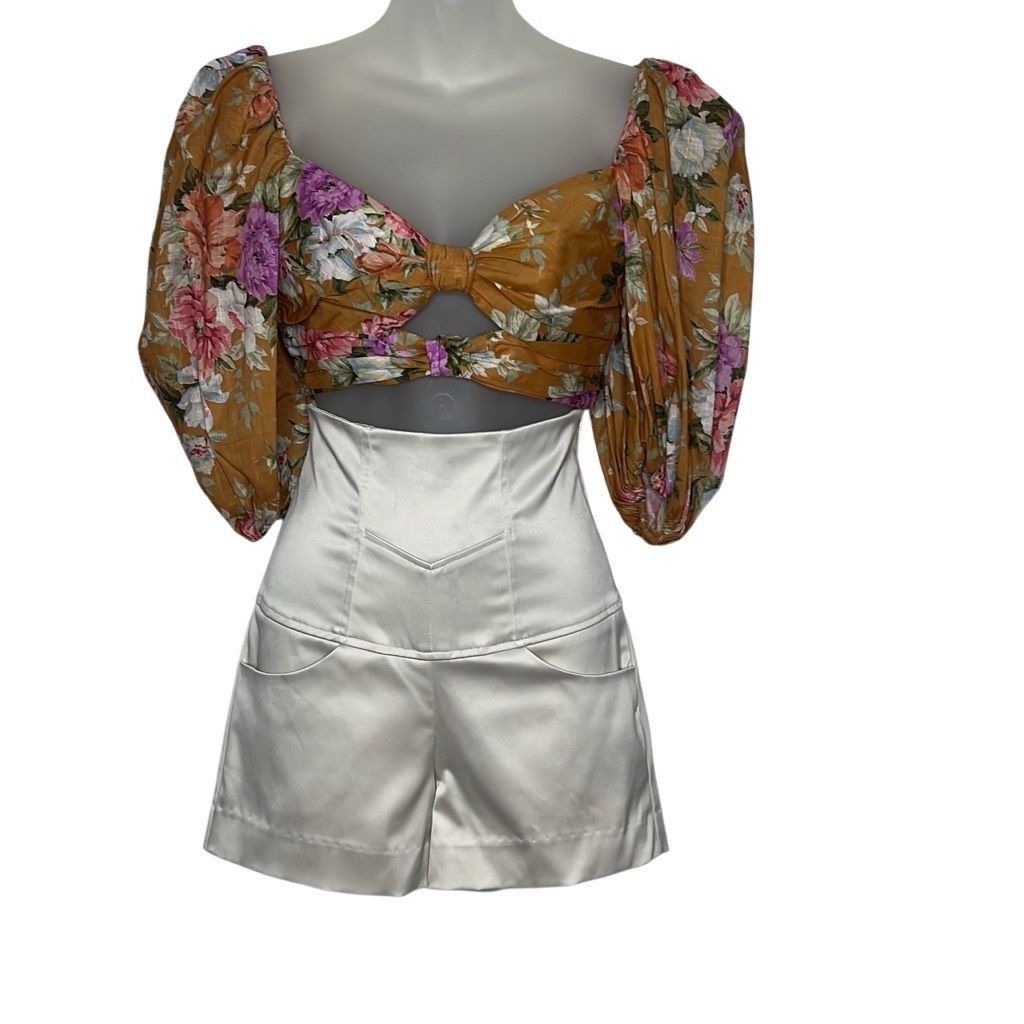 Zimmermann NWT ZIMMERMANN Cropped floral-print cotton-voile top puff sleeves (300) Size S / US 4 / IT 40 - 15 Thumbnail