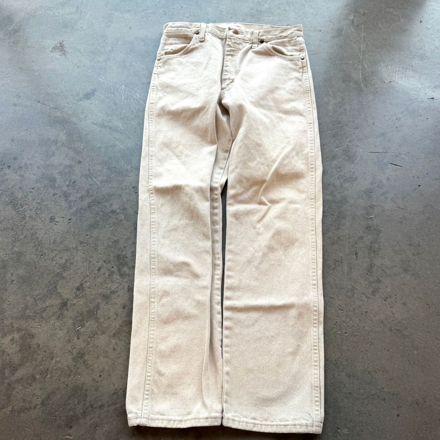 Wrangler VINTAGE Wrangler Workwear Carpenter Beige Denim Light Wash Jeans 31x32 Mens Regular 31 Beige Jeans 90s 2000s Size US 31 - 2 Thumbnail