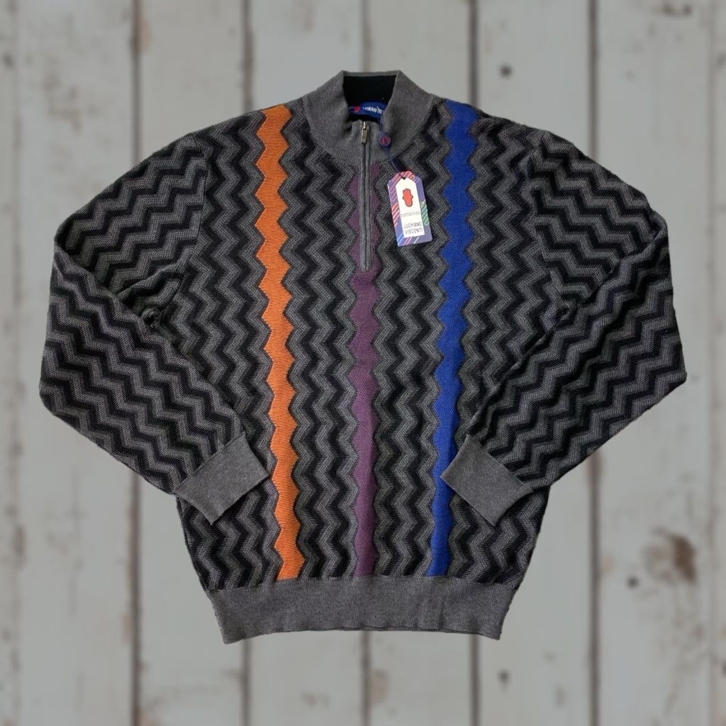 Luchiano Visconti Luchiano Visconti Sweater Mens XL Black Ribbed Knit 1/4 Zip Pullover NWT Size US XL / EU 56 / 4 - 1 Thumbnail