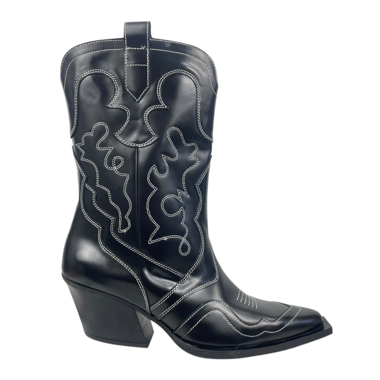 Mango Mango Leather Cowboy Ankle Boots Embroidery Black 39/ 8.5 Size US 8.5 / IT 38.5 - 4 Thumbnail