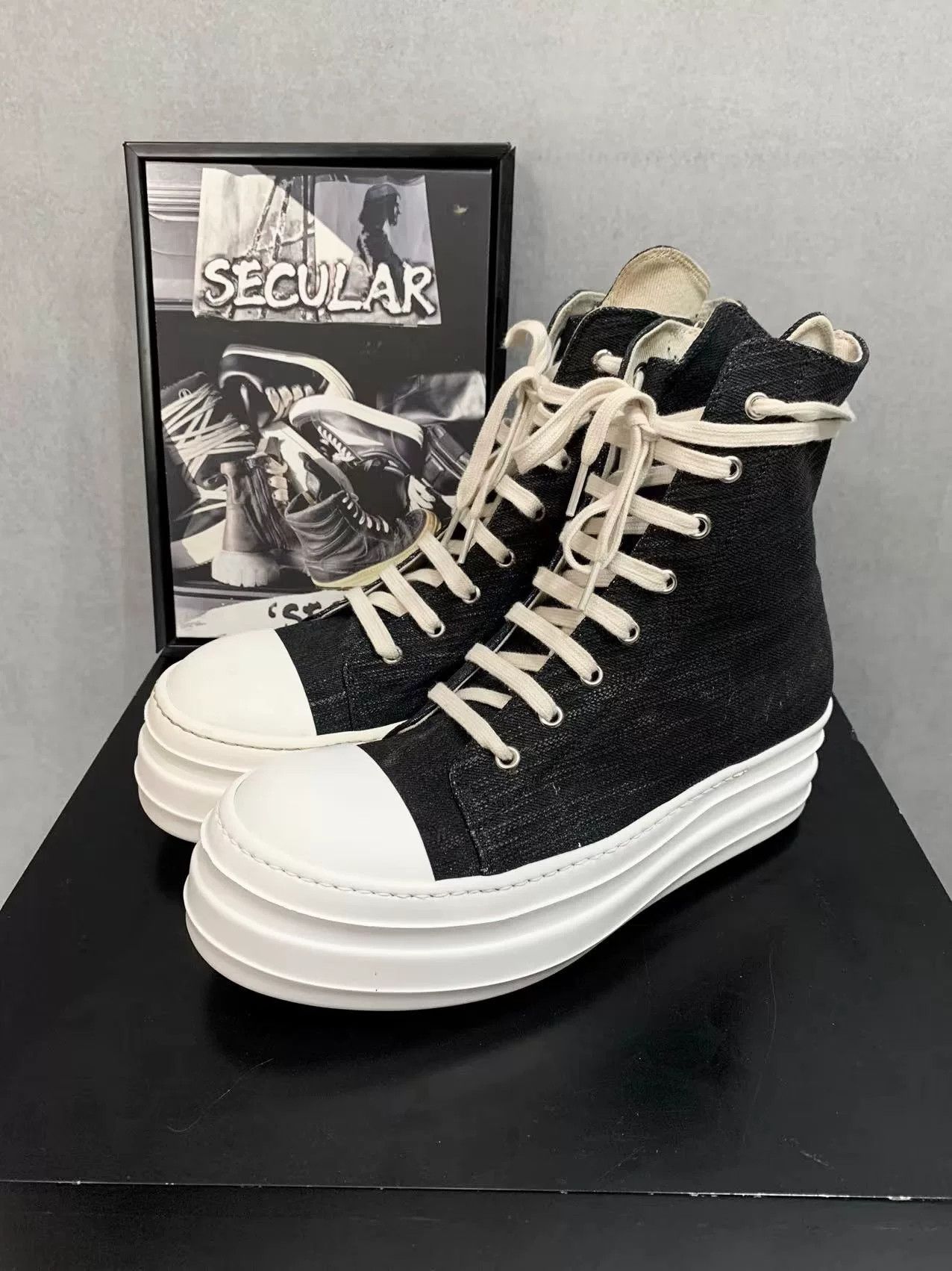 Rick Owens rick owens black high-top platform sneakers Size US 9 / EU 42 - 1 Thumbnail