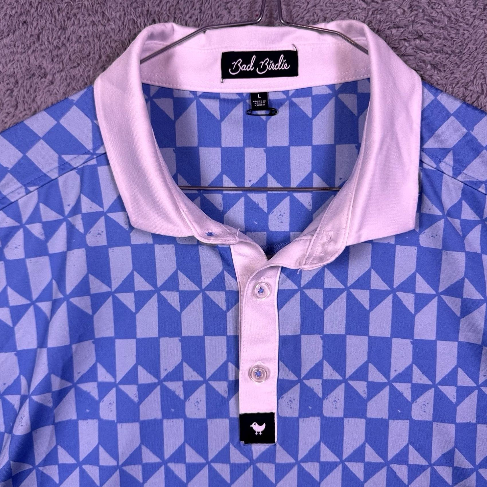Vintage Bad Birdie Polo Shirt Mens L Geometric All Over Print Golf Performance Stretch Size US L / EU 52-54 / 3 - 3 Thumbnail