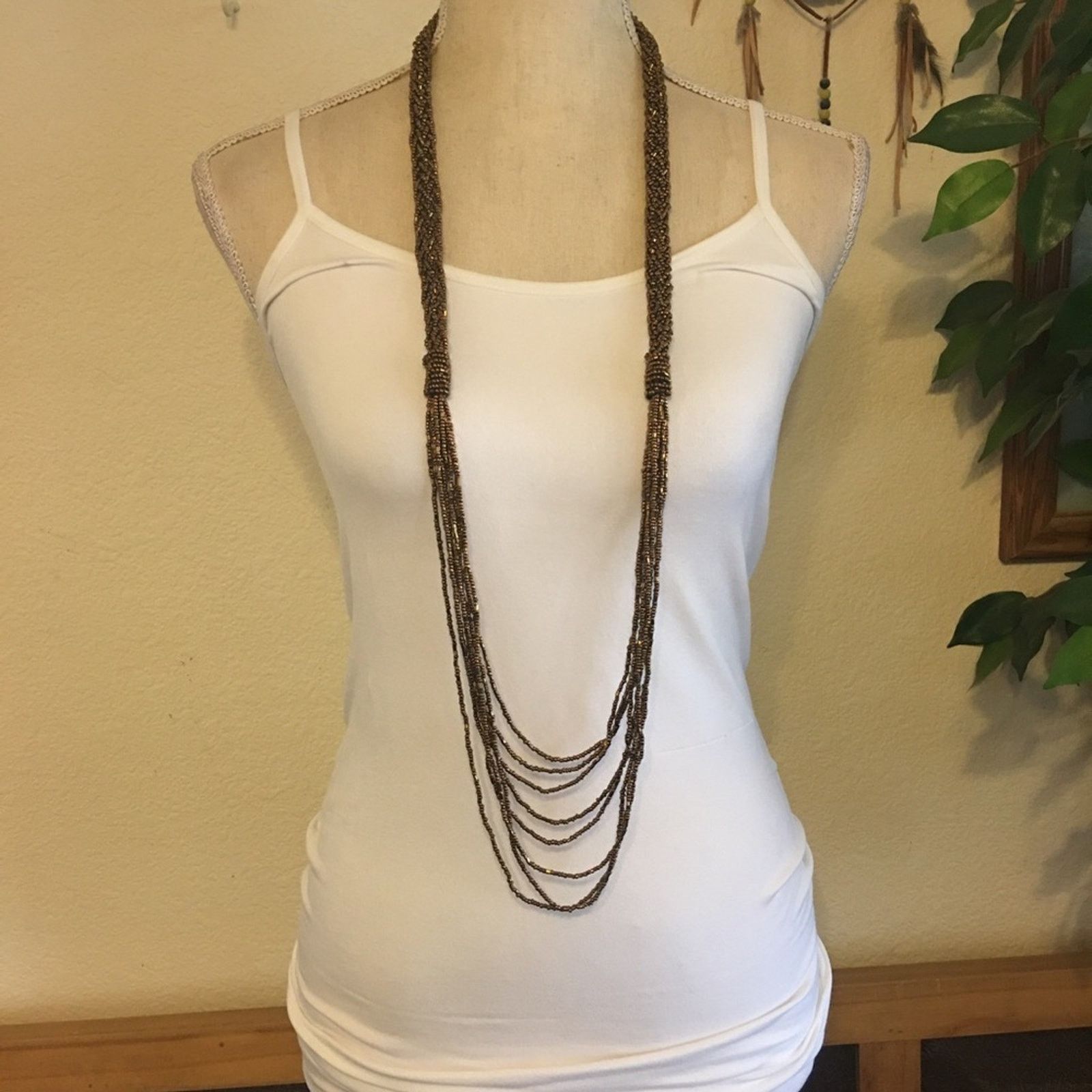 Vintage Copper tone seed bead braided pull on necklace Size ONE SIZE - 3 Thumbnail