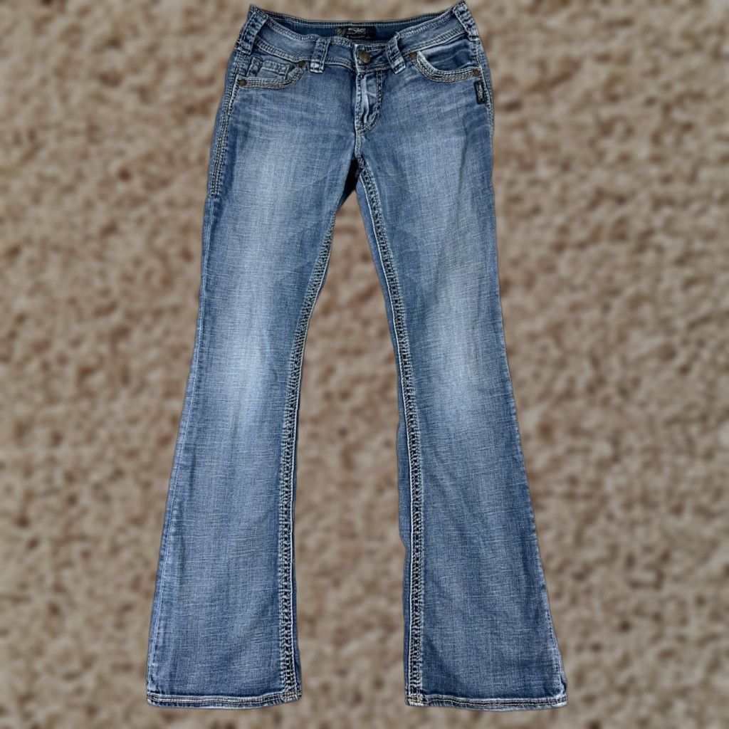 Silver Jeans Co. VINTAGE Silver Jeans Womens Bootcut Jeans 28 Blue Denim Cotton Flap Embroidered 2010s Ladies Size 28" / US 6 / IT 42 - 1 Thumbnail