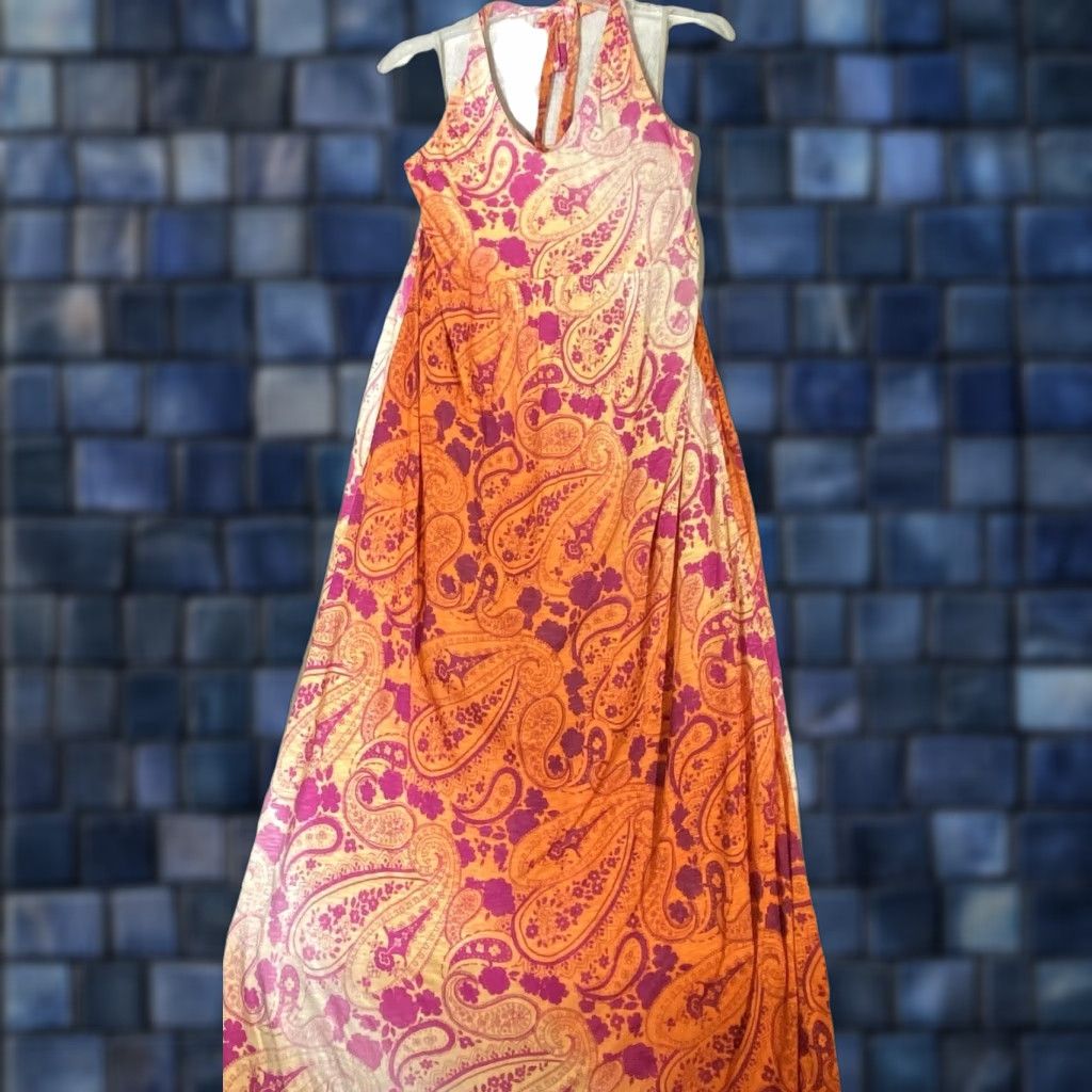 VINTAGE Tommy Bahama Maxi Dress Women Large Orange Ombré Paisley