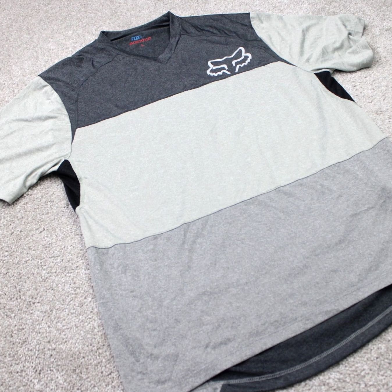 Fox Racing Fox Racing Indicator Shirt Mens Large Gray Zipper Stash Pocket Vented S/S Jersey Size US L / EU 52-54 / 3 - 4 Thumbnail