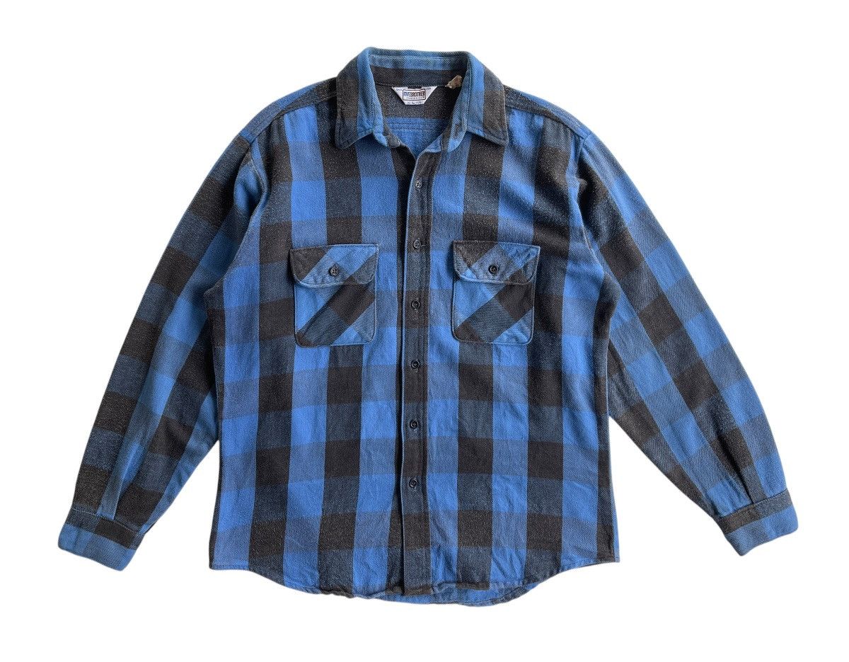 FiveBrother Vintage Union Made Five Brother Blue Flannel Shirt Size US L / EU 52-54 / 3 - 2 Thumbnail