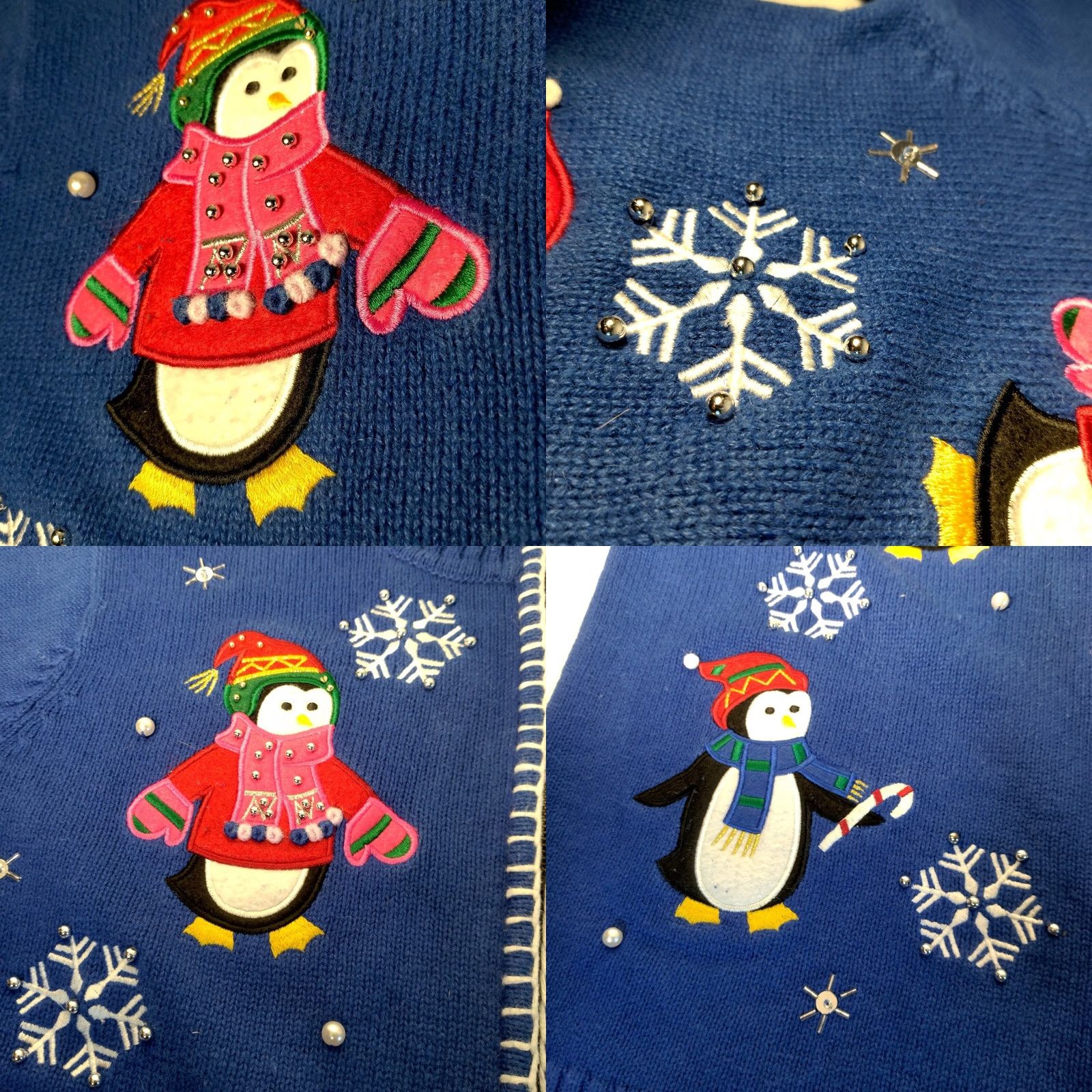 Vintage Crystal Kobe Cardigan Sweater L Blue Winter Snow Penguins Beaded Christmas Women Grade Regular Knit Mock Neck Long Sleeve Holiday Style Size L / US 10 / IT 46 - 9 Thumbnail