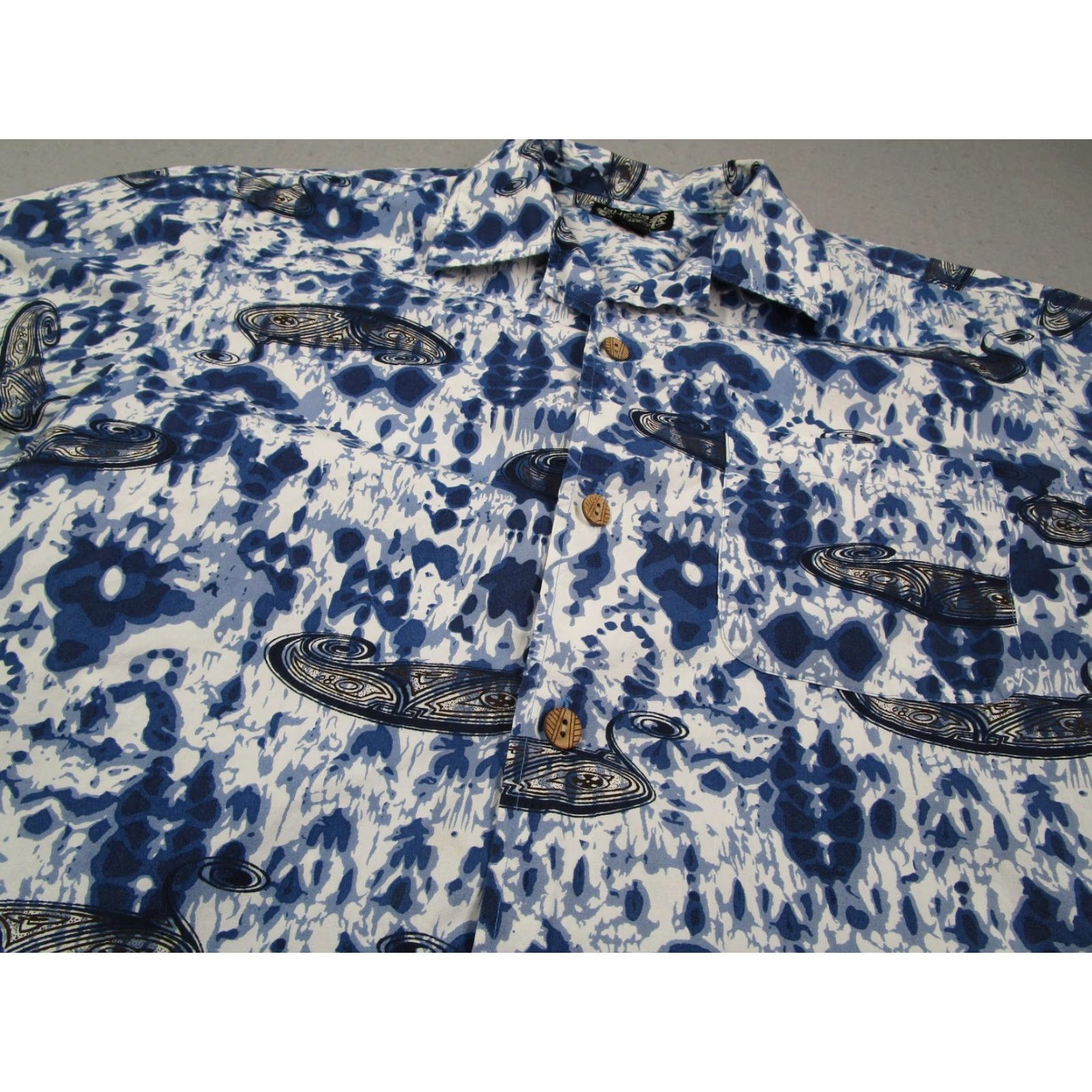 Guess VINTAGE GUESS Island Soul Shirt Mens M Blue Hawaiian Graphic Print 90s Cotton Button-Up Short Sleeve Tropical Size US M / EU 48-50 / 2 - 2 Thumbnail