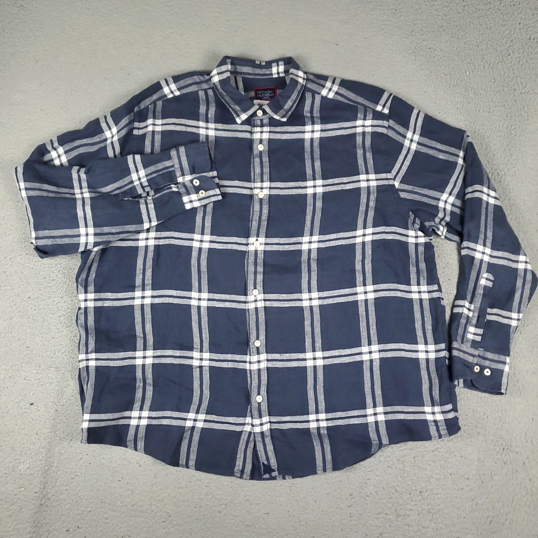UNTUCKit UNTUCKit Men's XL Blue Plaid Linen Button-Up Shirt Long Sleeve Casual Size US XL / EU 56 / 4 - 2 Thumbnail