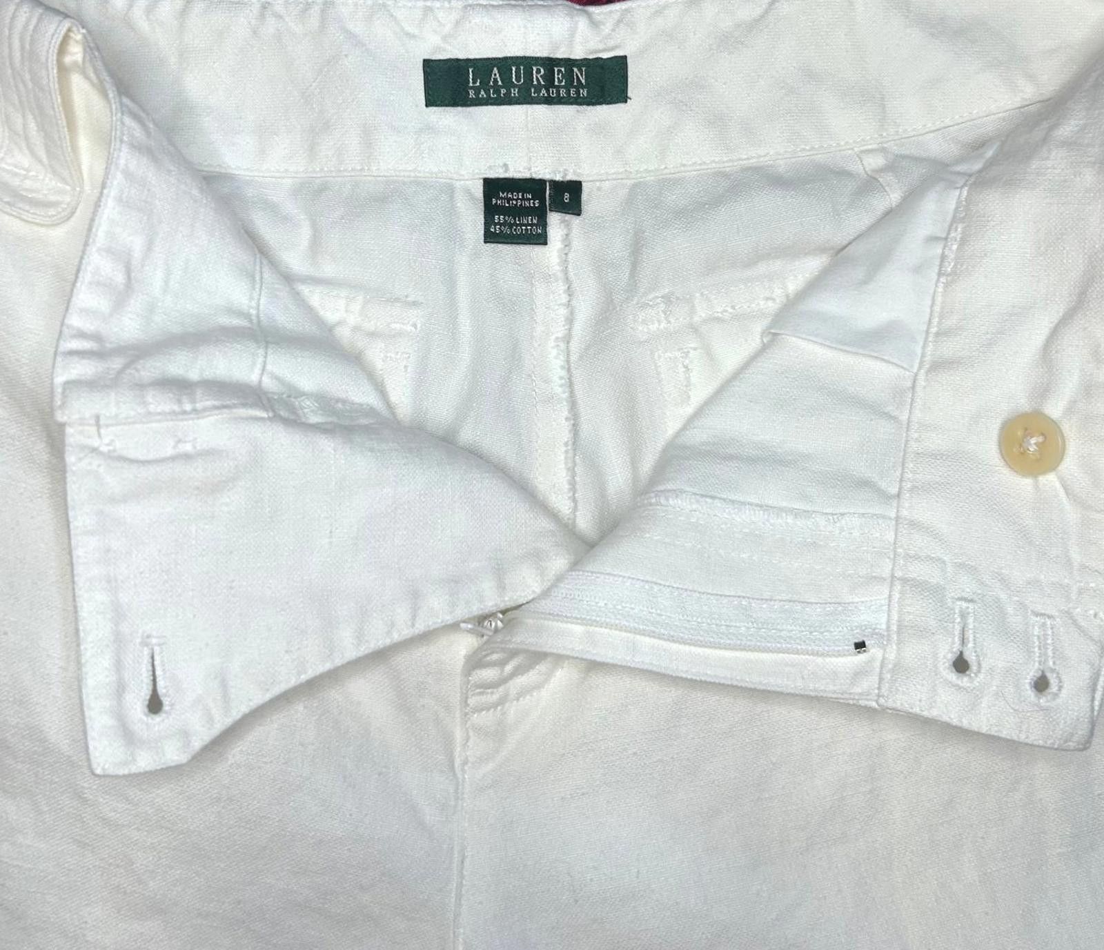 Lauren Ralph Lauren LRL Wide Leg Pants Jeans Linen Cotton White Size 8 Size 30" / US 8 / IT 44 - 6 Thumbnail