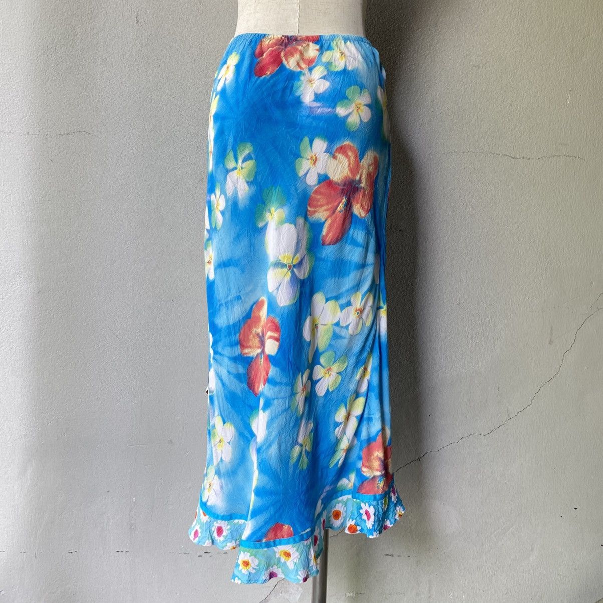 Jams World JAMS WORLD Bright Blue Floral Midi Skirt with Ruffle Trim Size 33" - 10 Thumbnail
