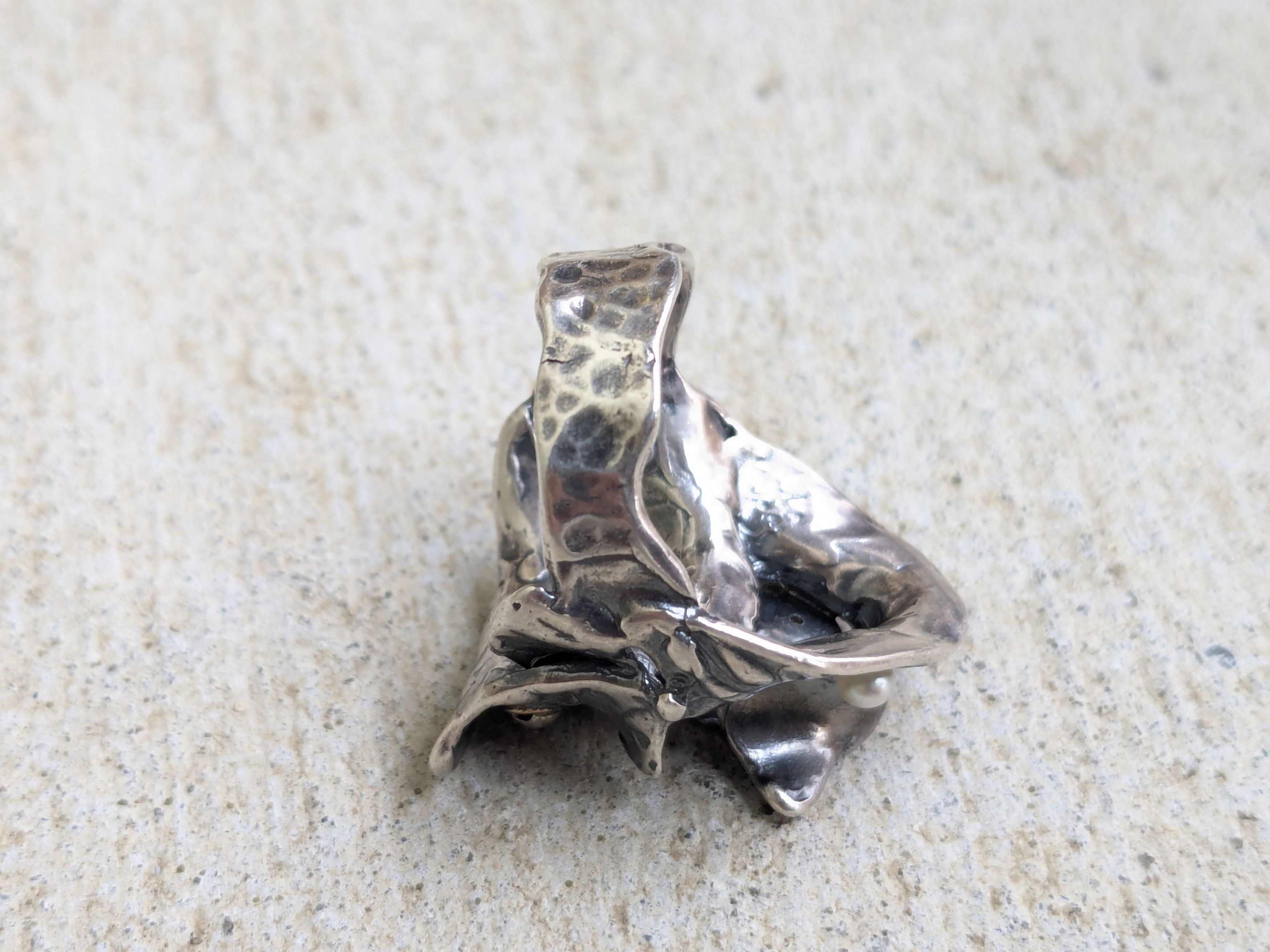 Jewelry Vintage Sterling Silver Ring Pearl 8 Modern Abstract Size ONE SIZE - 9 Thumbnail
