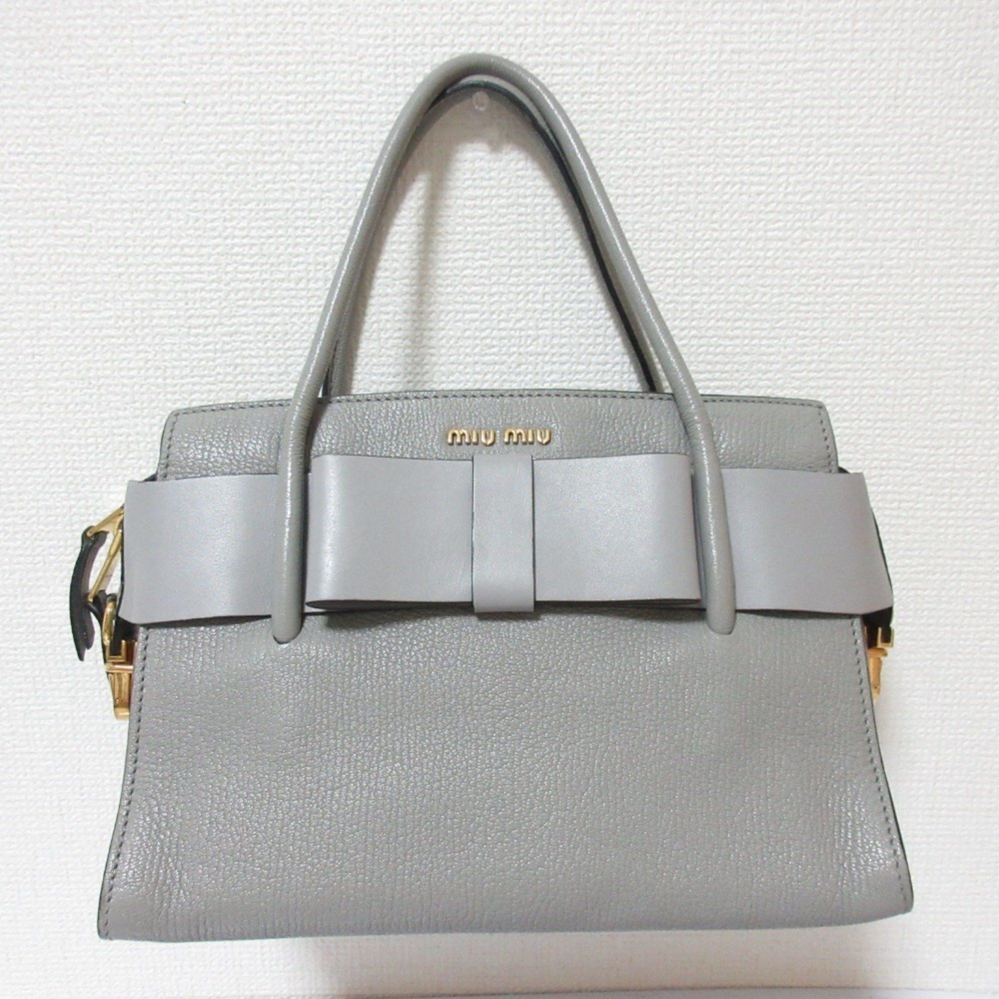 Miu Miu Miu Madras Fiocco Leather 2Way Handbag Shoulder Bag Grey Women's