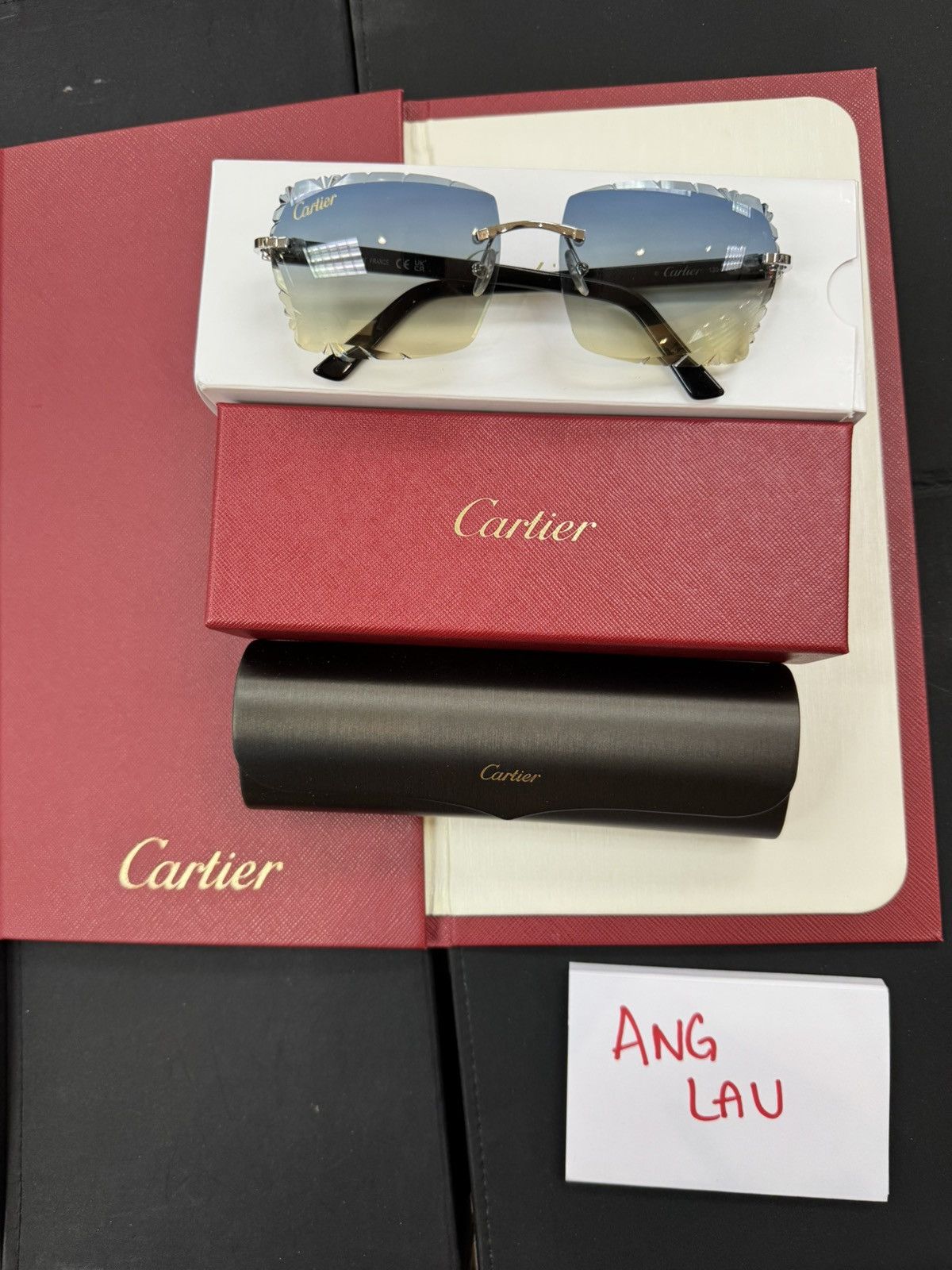 Cartier Cartier Black Acetate Platinum Custom Diamond Cut Lenses Size ONE SIZE - 1 Thumbnail