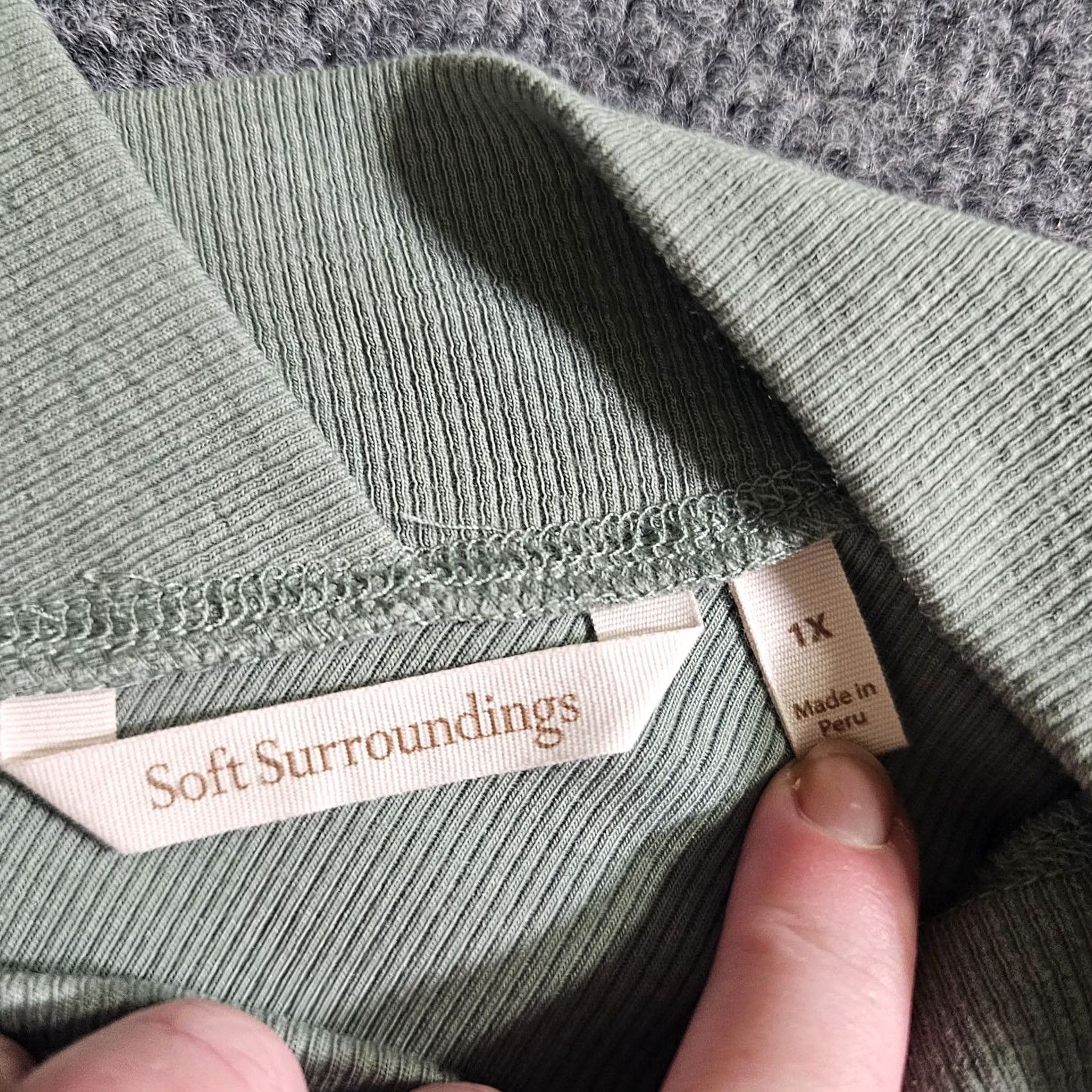 Soft Surroundings Soft Surroundings Shirt Womens 1X Green Ribbed Double V Long Sleeve Stretchy Size XL / US 12-14 / IT 48-50 - 3 Thumbnail