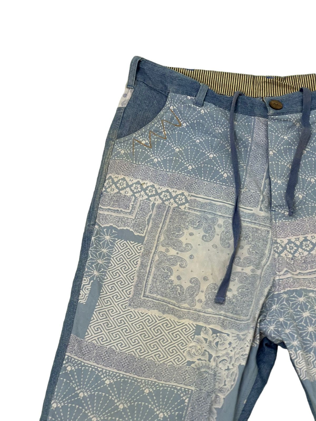 Japanese Brand Baggy Tapered Amina Japanese Pattern Thin Denim 6🟦6 Size US 35 - 7 Thumbnail