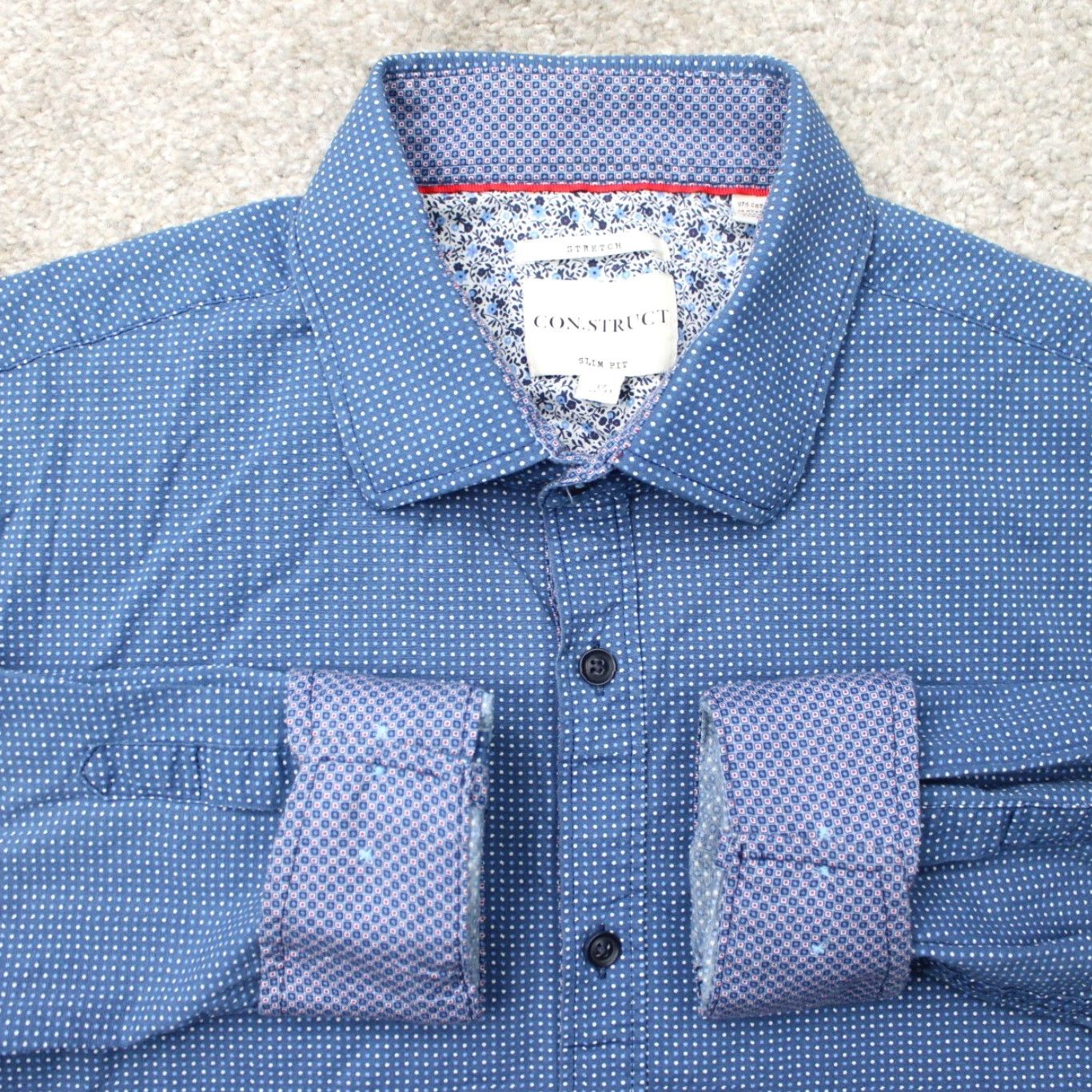 Vintage Construct Shirt Mens 17, 34/35 Blue Geometric Stretch Slim Fit L/S Button-Front Dress Shirt Size US XL / EU 56 / 4 - 2 Thumbnail