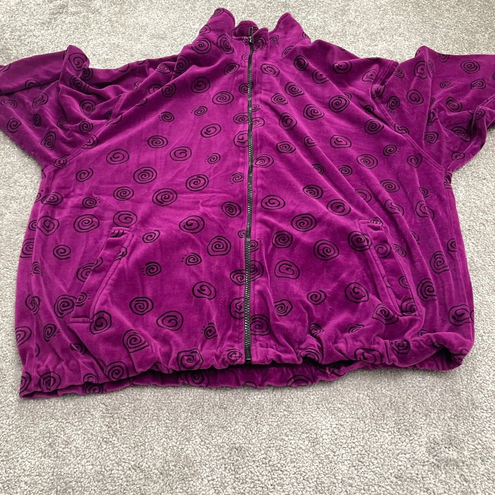 Vintage Unbranded Velousr Sweatshirt Jacket Full Zip Women XL Purple Polka Pocket Casual Size XL / US 12-14 / IT 48-50 - 2 Thumbnail
