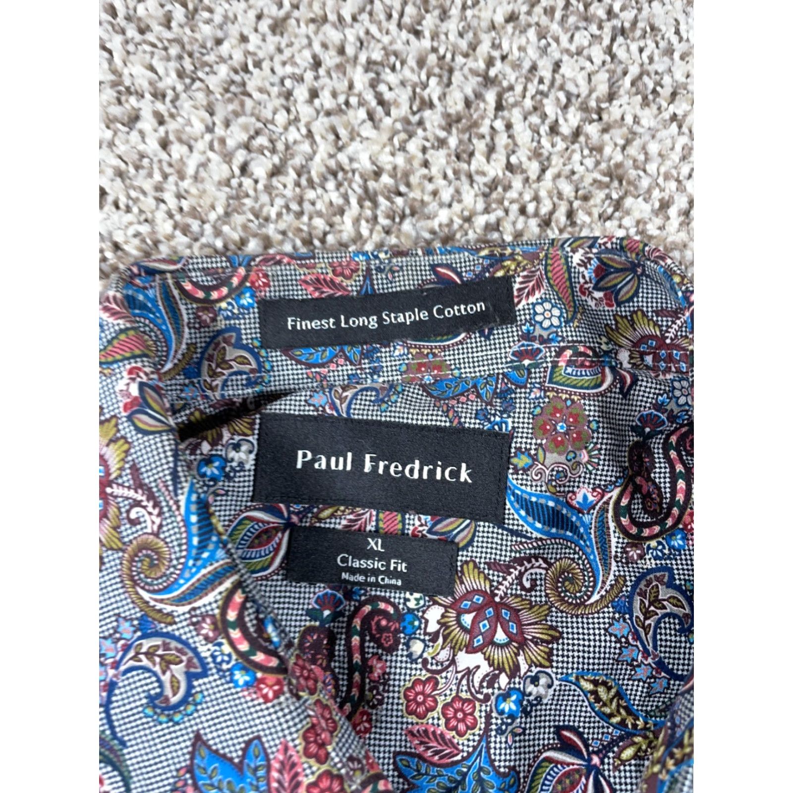 Vintage Paul Fredrick Paisley Pattern Shirt Adult XL Gray Cotton Long Sleeve Button-Up Classic Fit Mens Size US XL / EU 56 / 4 - 4 Thumbnail