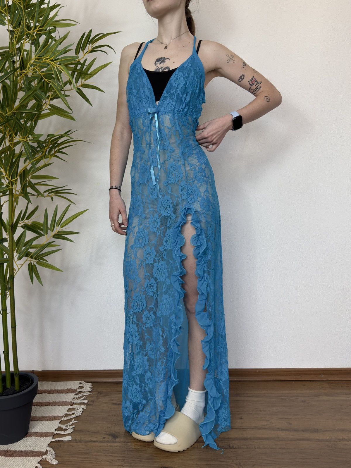 Vintage JEAN PAUL GAULTIER STYLE LACE RUCHES MESH DRESS Size S / US 4 / IT 40 - 2 Thumbnail